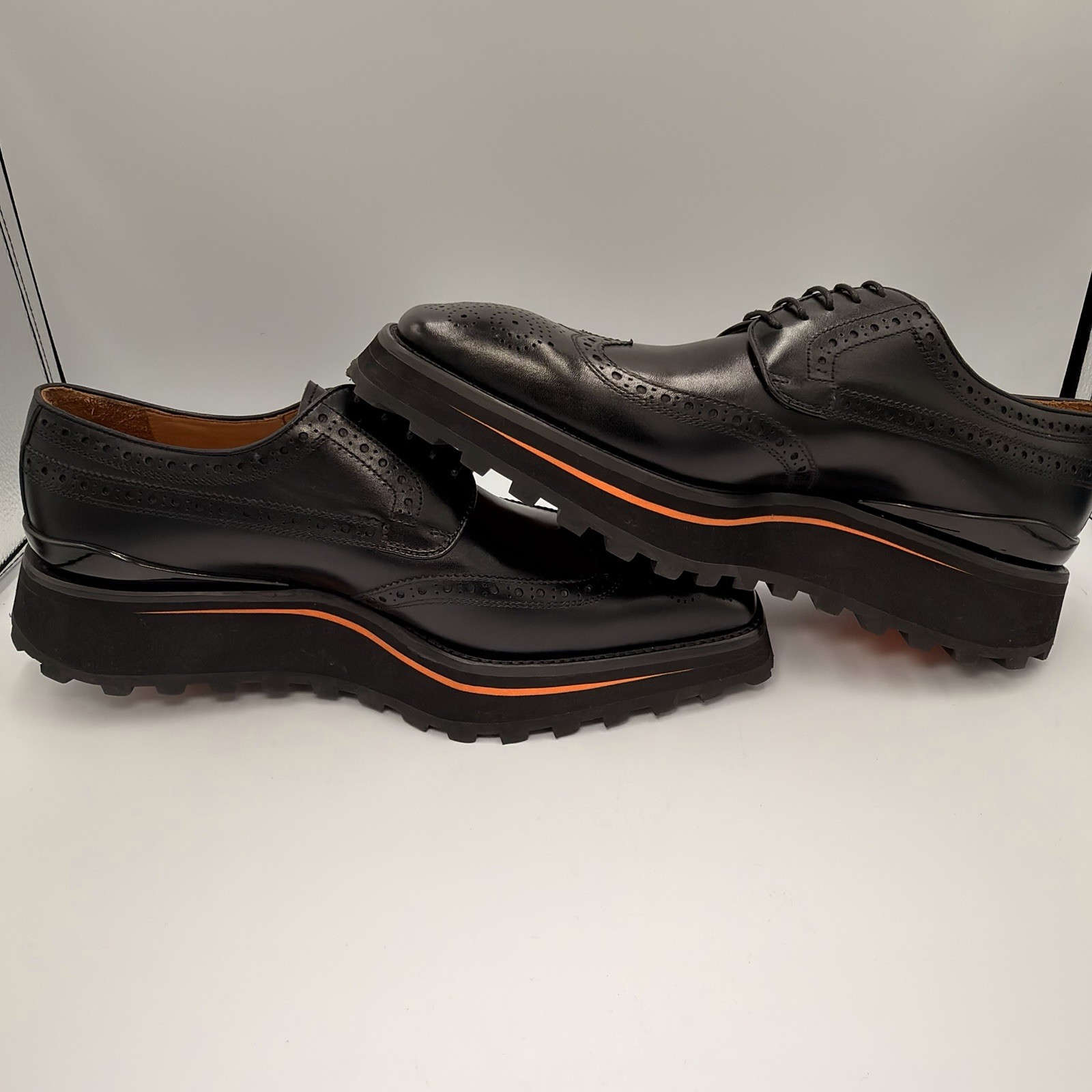 Divinch 6CM Heel Chunky Platform Brogues Black Calfskin Wingtip Derby 2886B Sz 8