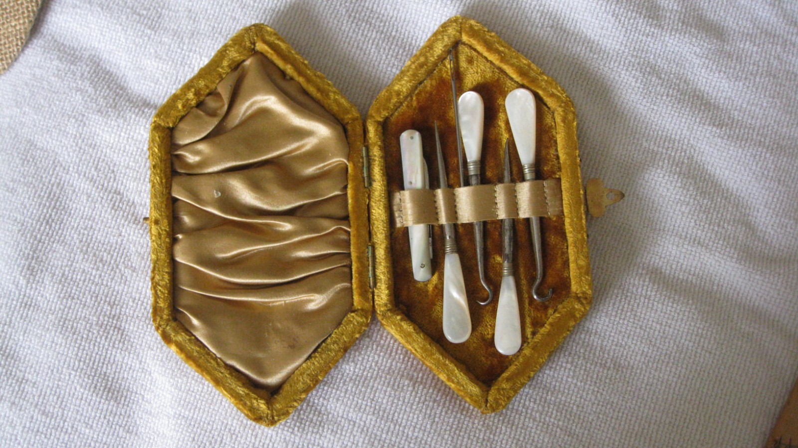 Victorian BOOT HOOK Mother of Pearl Handle in Original Velvet Box Collectible