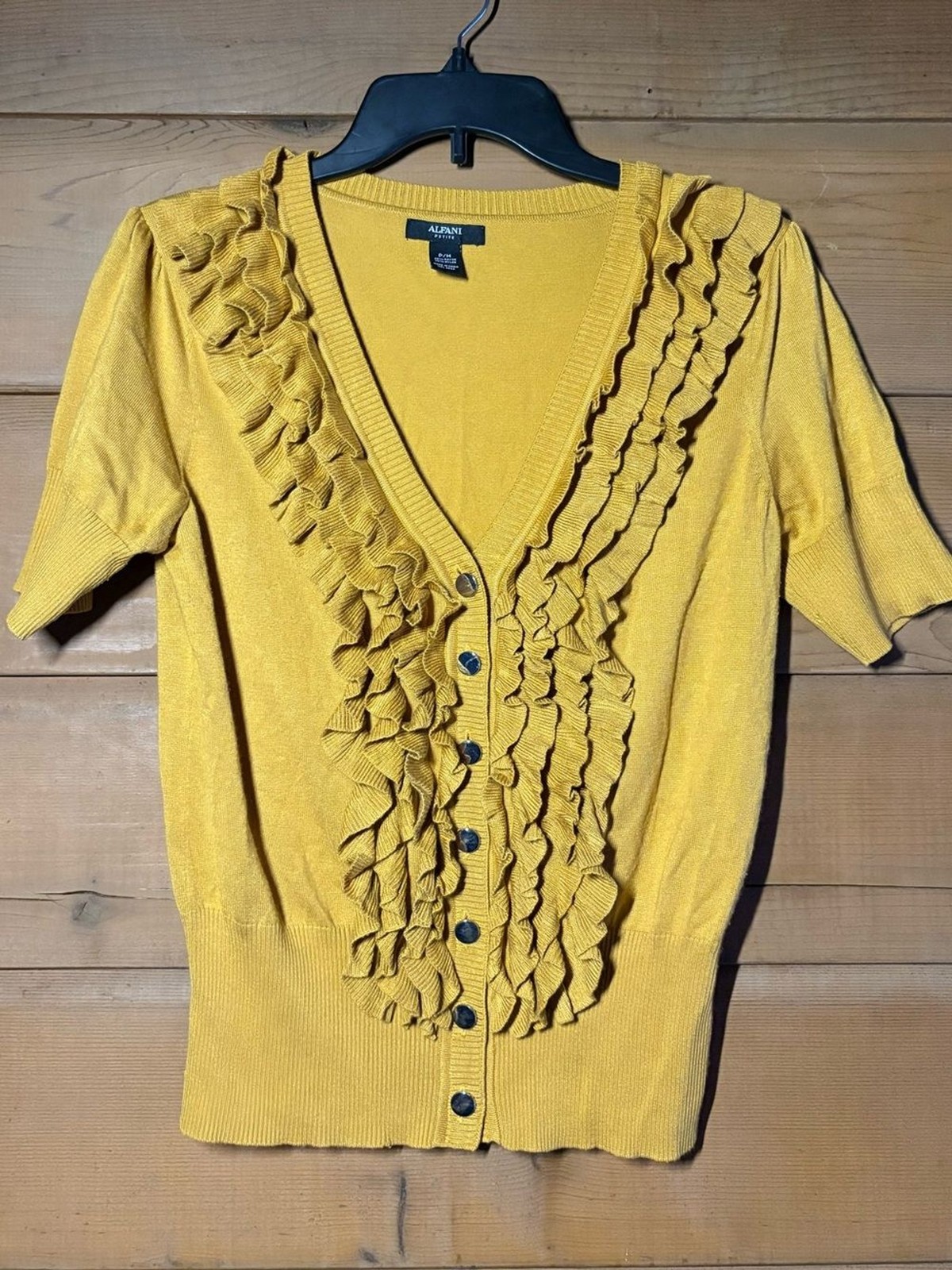 Alfani Yellow Ruffle Cardigan Sweater- Size Medium- Summer Cardigan