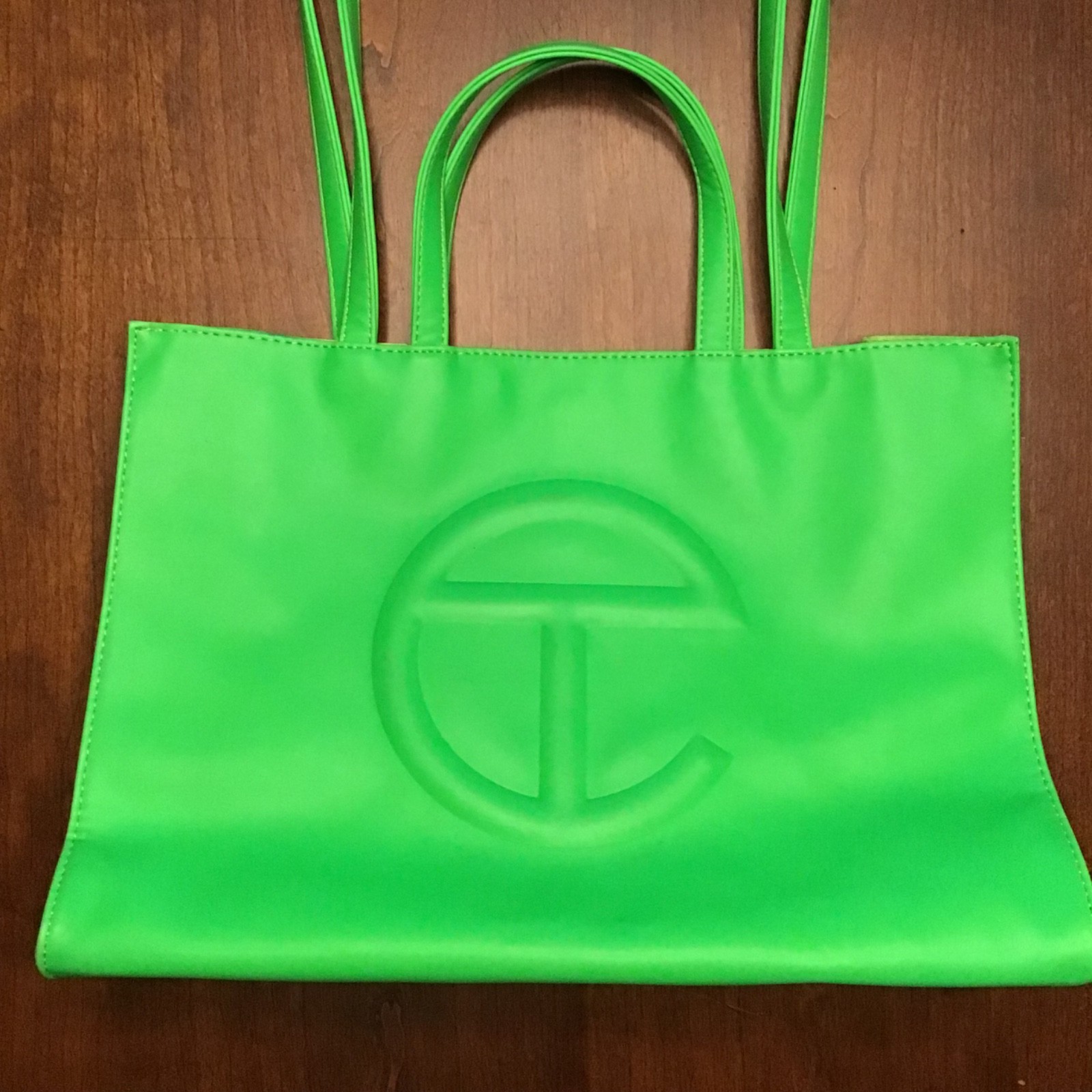 Telfar Green Medium Tote Bag with Logo, Magnetic Closure, Inner Pockets New