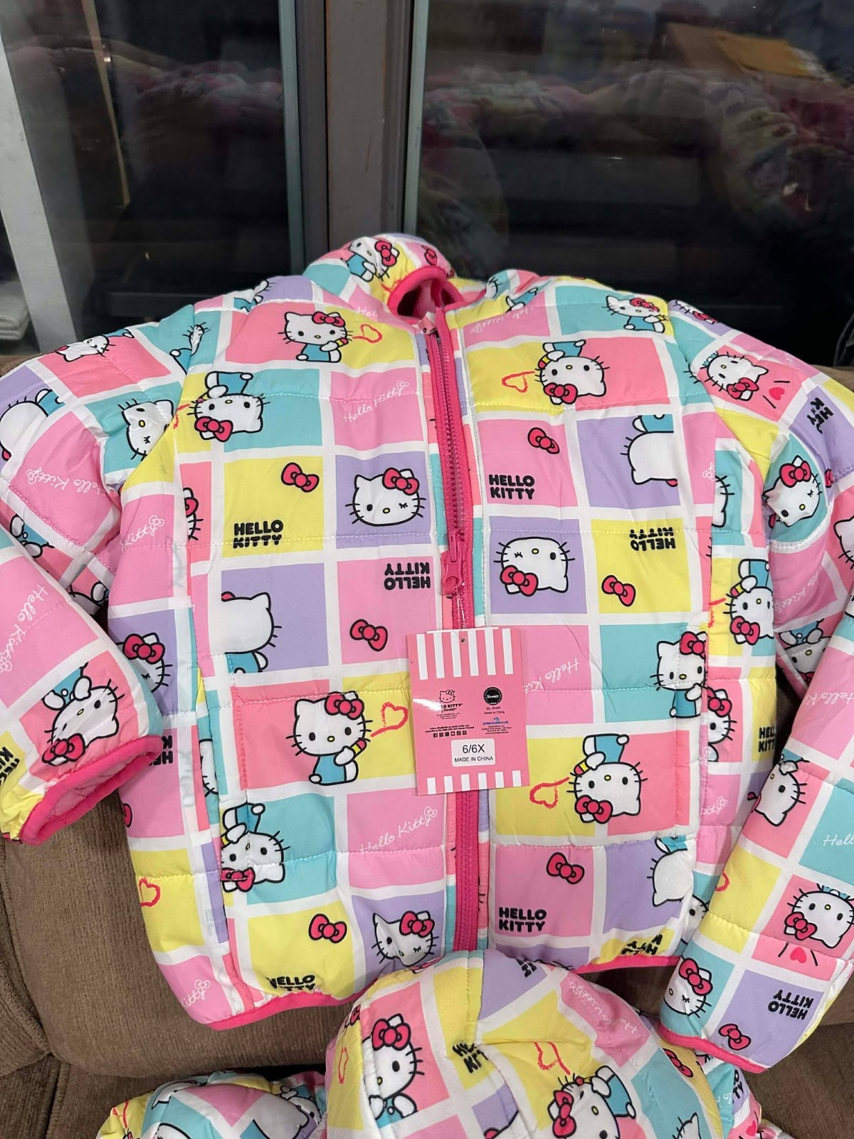 New Hello Kitty Pink Girl’s Puffer Jacket Reversible Fleece Lined XS, S, M, L