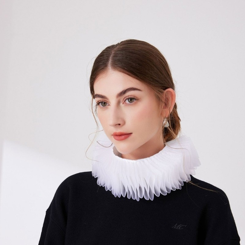 Victorian Renaissance Mesh Ruffle Collar Small Neck Ruff for Halloween Carnivals