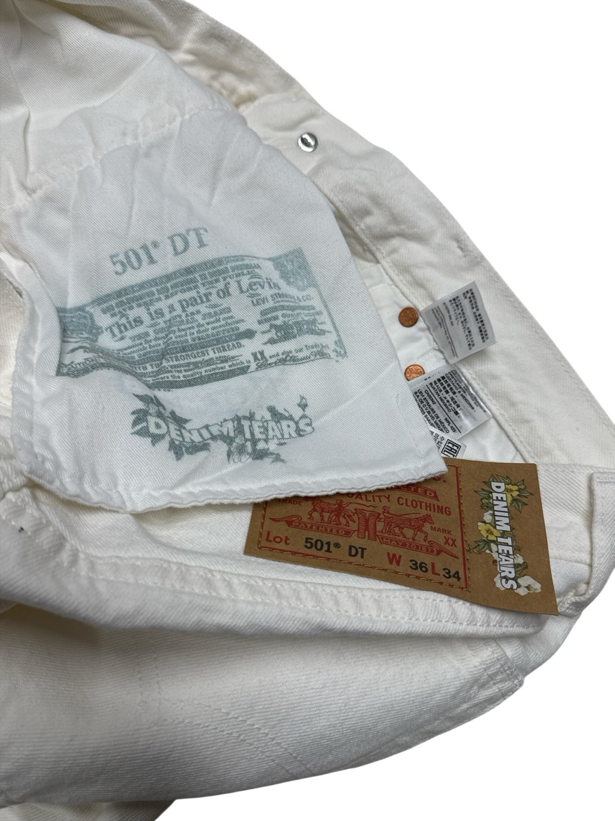 Denim Tears x Levis 501 Jeans Button Fly Off White 36×34 Big E NWOT DT501 XX