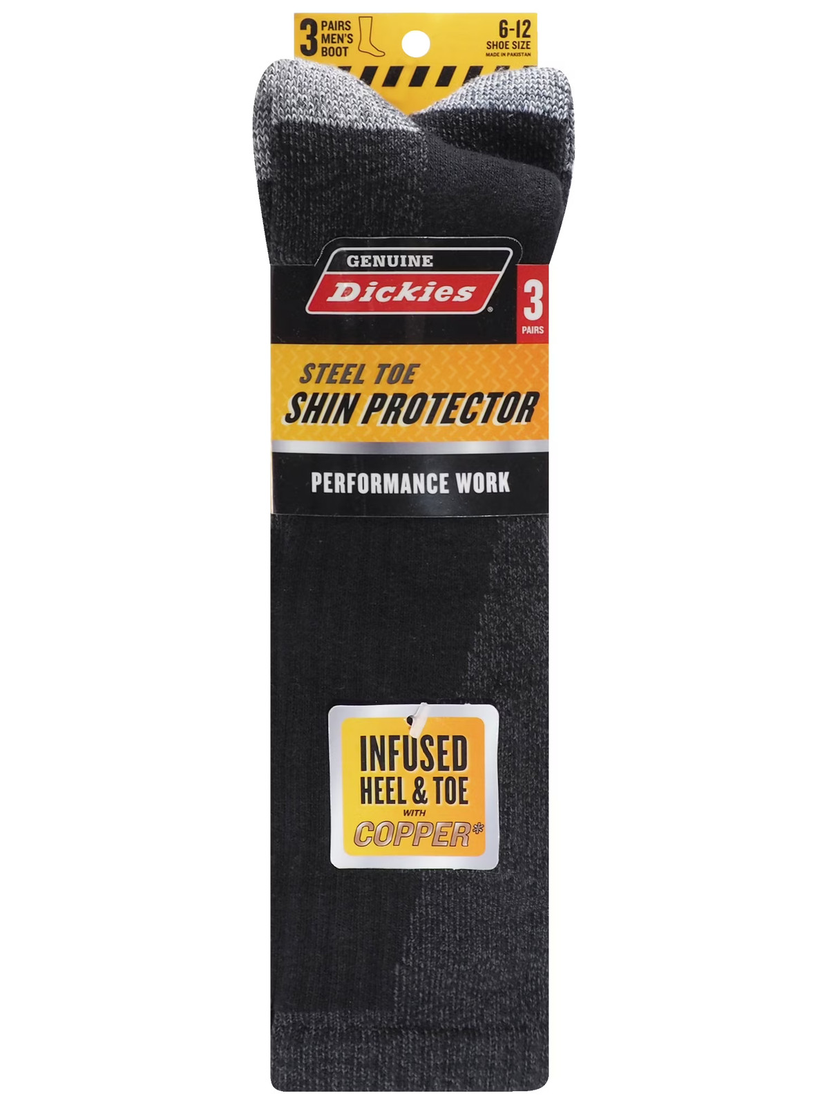 Dickies Men’s Boot Socks, Shin Protector 3 Pack Black Size 6-12