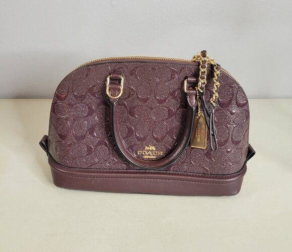 Coach Signature Debossed Patent Leather Sierra Satchel Oxblood Gold Purse Bag