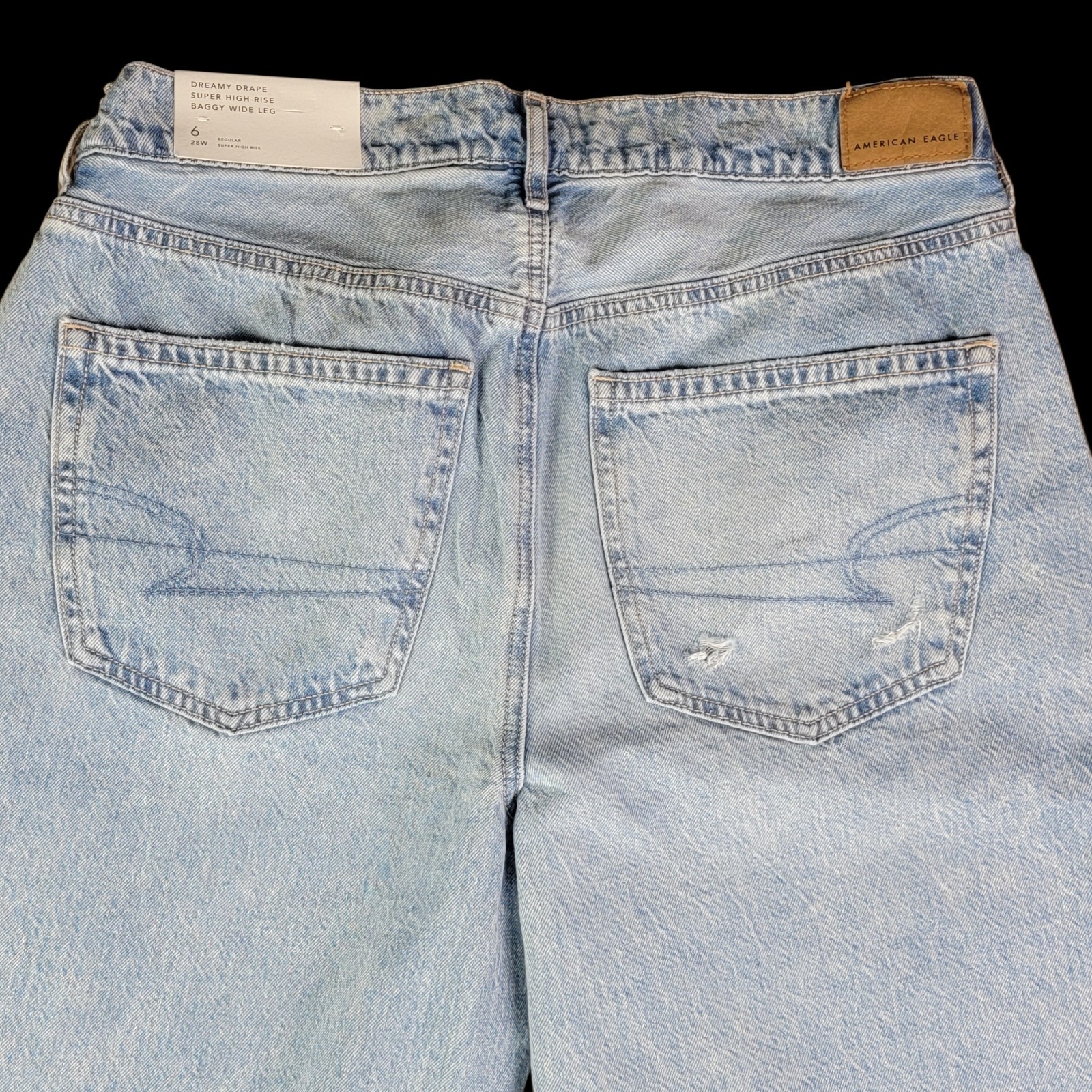 American Eagle Womens 6 Reg Super High Rise Baggy Wide Leg Destroyed Blue Jeans