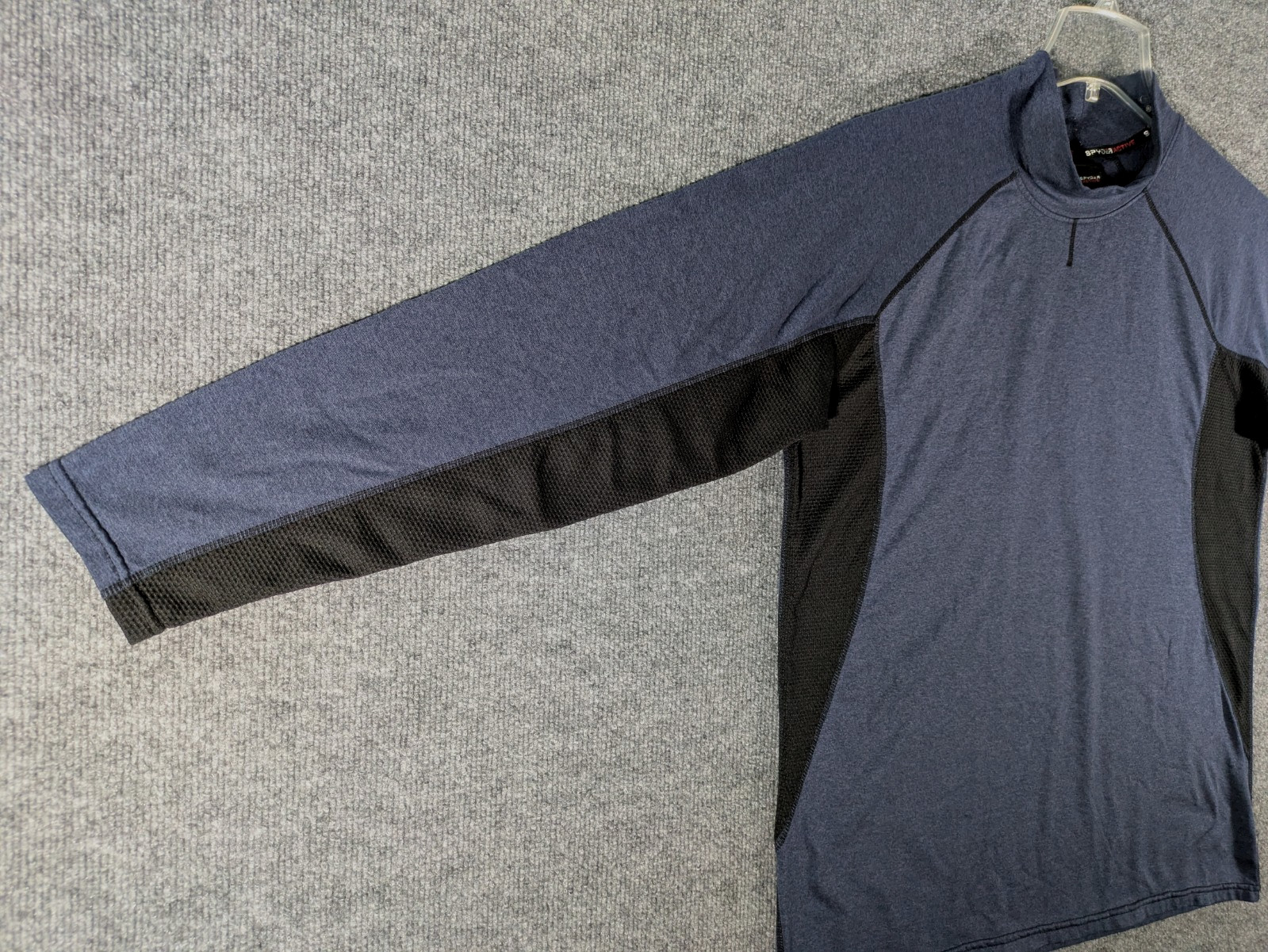 Spyder Active Mock Neck Shirt Mens Large Blue Black Long Sleeve Athletic