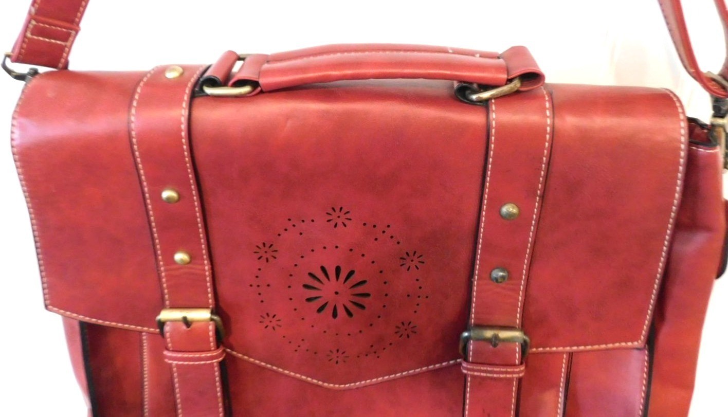 EcoSusi Professor Laptop Bag Satchel Briefcase Red Vegan Leather Crossbody