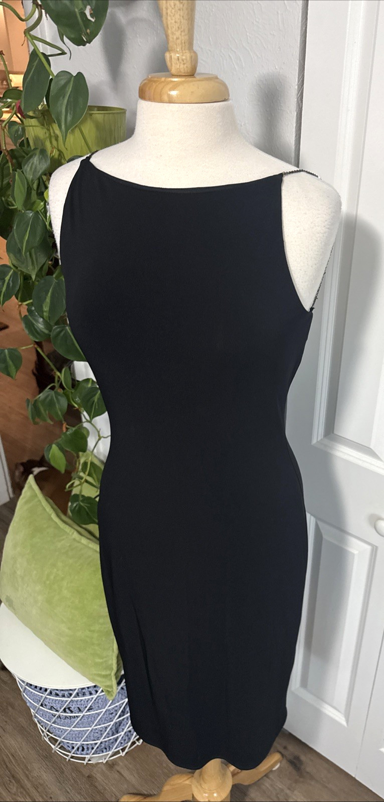 Vintage Laundry By Shelli Segal Black Open Back Midi Dress Minimalist 90s Y2K