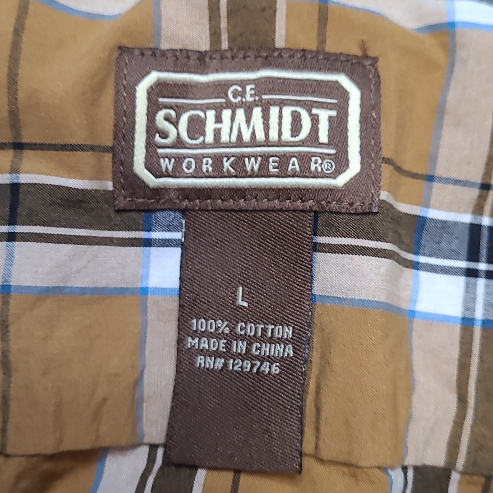 C.E. Schmidt Workwear Men’s Plaid Cotton Long Sleeve Shirt Brown L