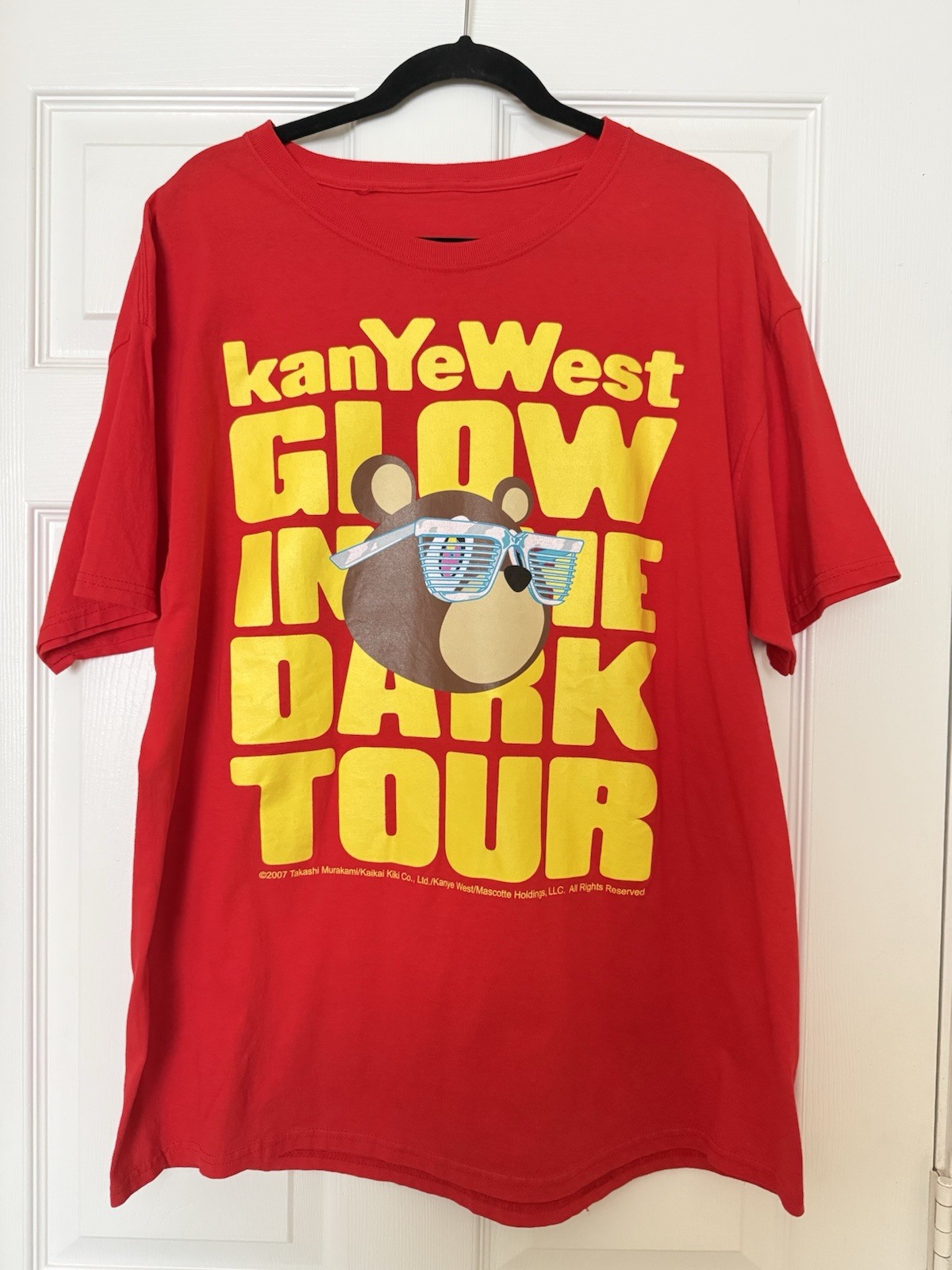 VTG Y2K Kanye West Glow In The Dark Takashi Murakami 2007 Tour Red Tee XL