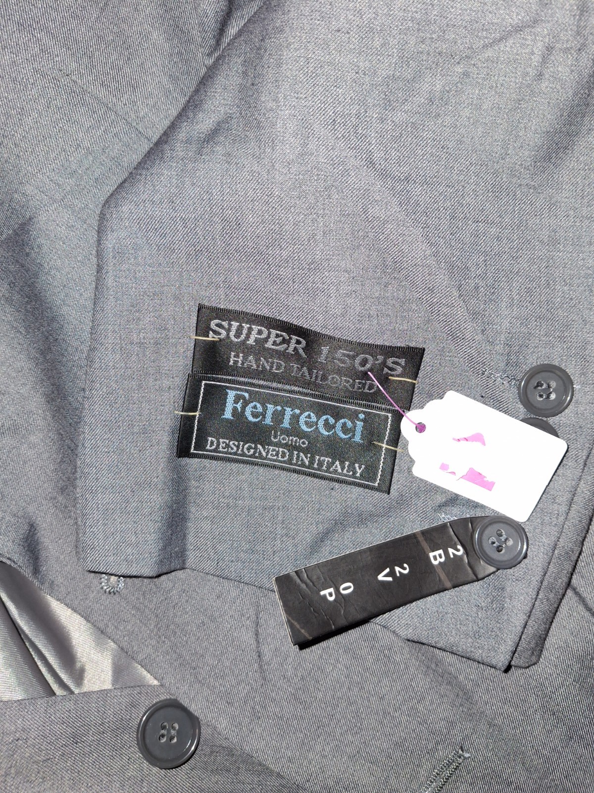 Ferrecci Men’s Gray Solid Polyester/Viscose 3-Piece Suit Super 150’s 42L