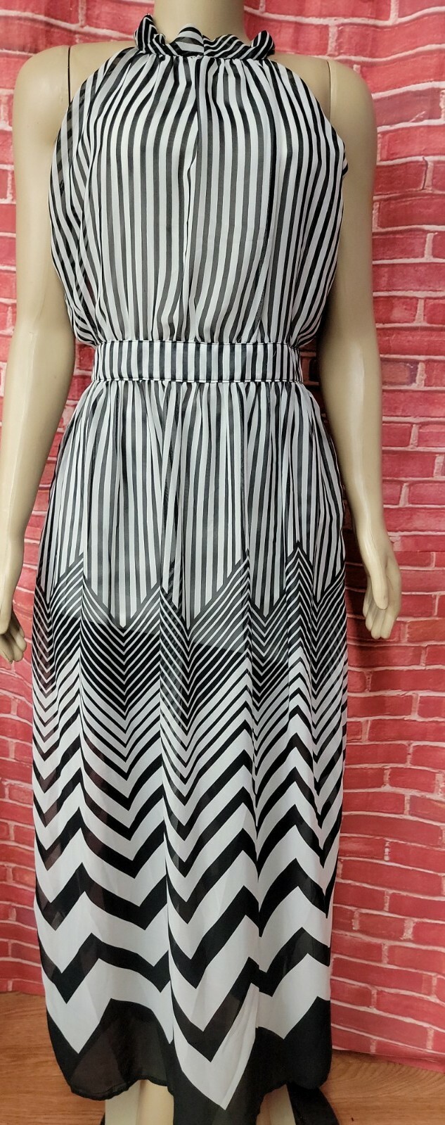 HAODUOYI CHEVRON WHITE BLACK XXL (RUNS small) WOMEN’S MAXI DRESS #C6