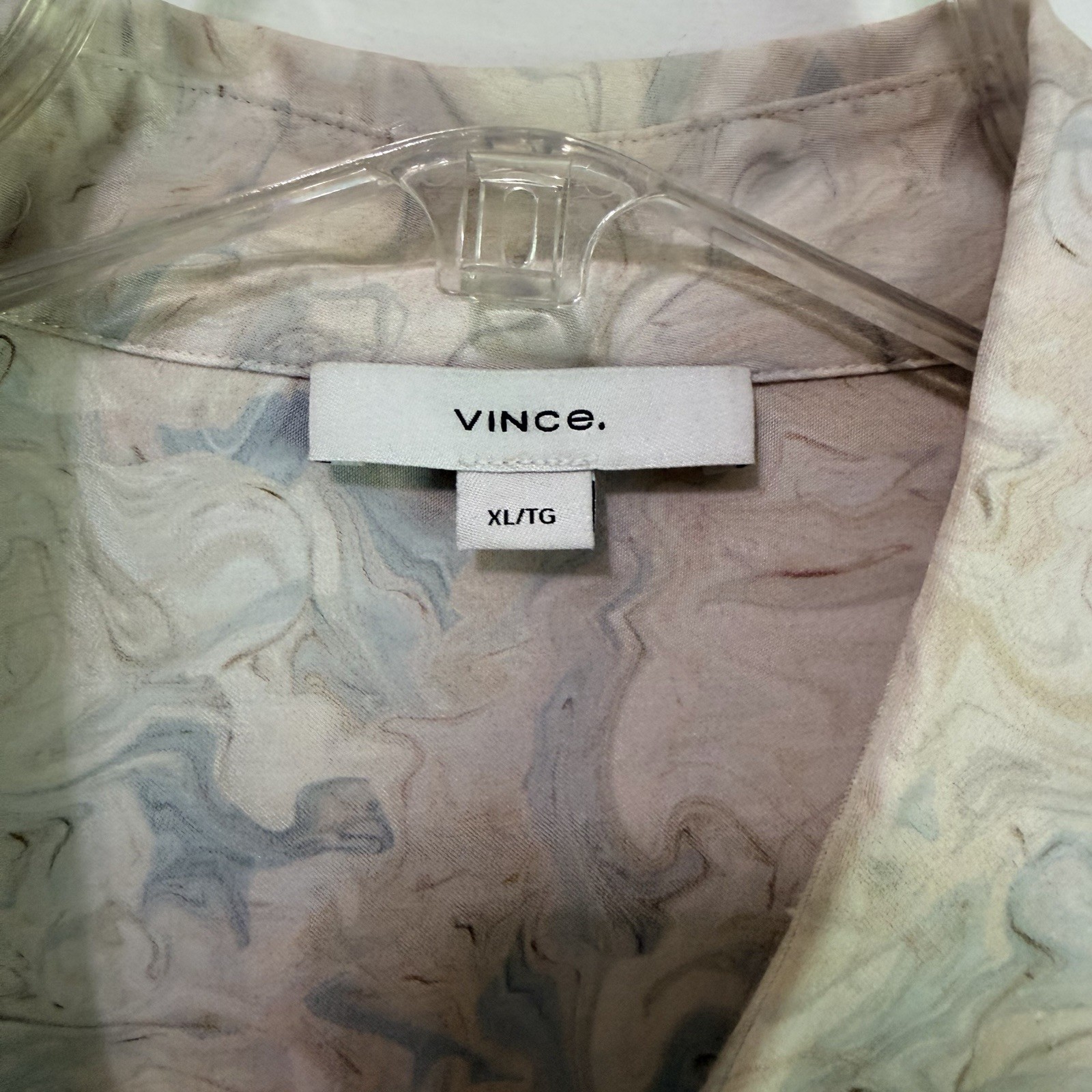 Vince Marble Print Blouse XL Relaxed Button Front Long Sleeve Party Career Top