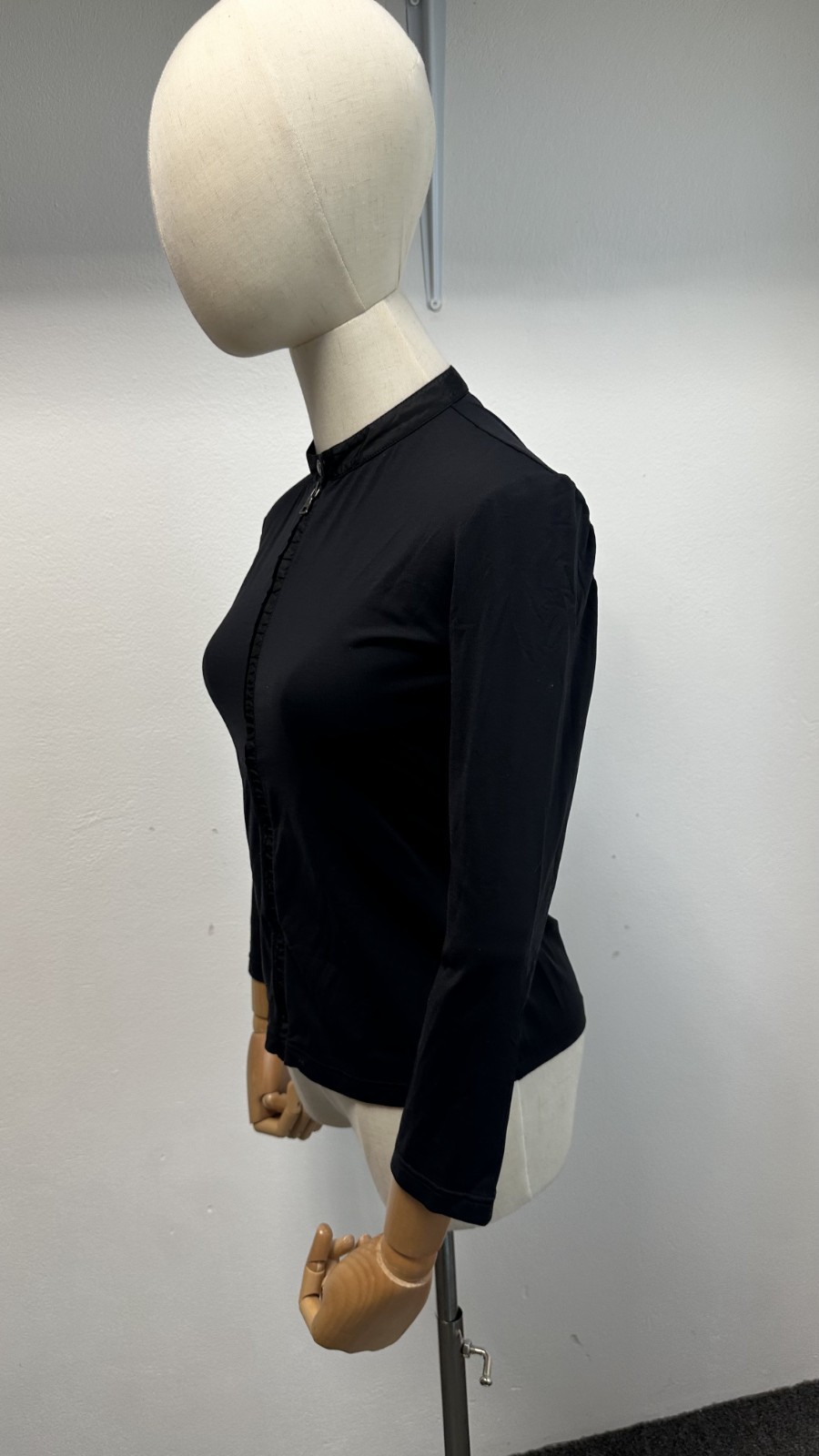 Prada Women’s black nylon-elastane blend zip-up top red tab Size S