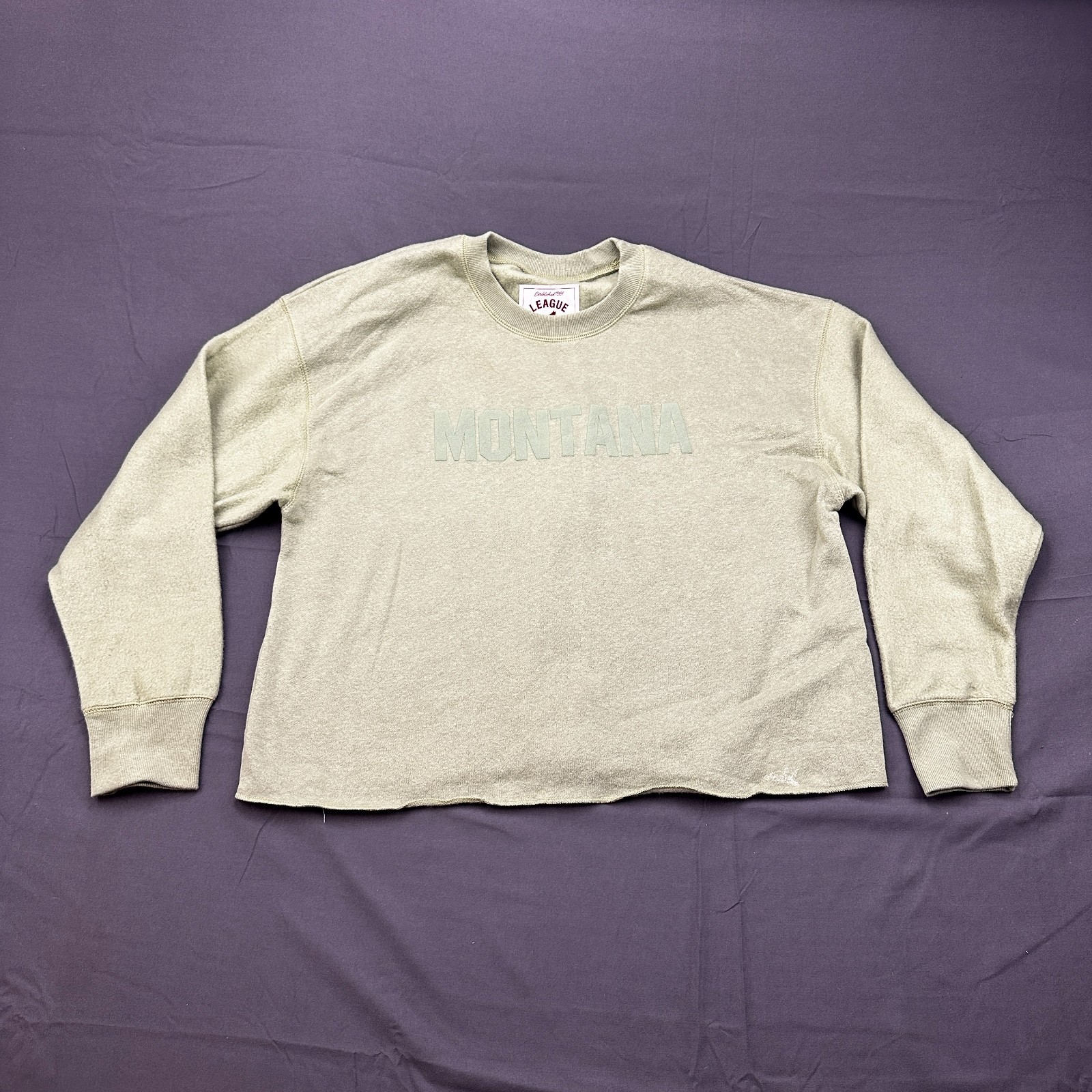 League Collegiate Sweatshirt Womens Medium Sage Green Montana Logo Fleece Lined