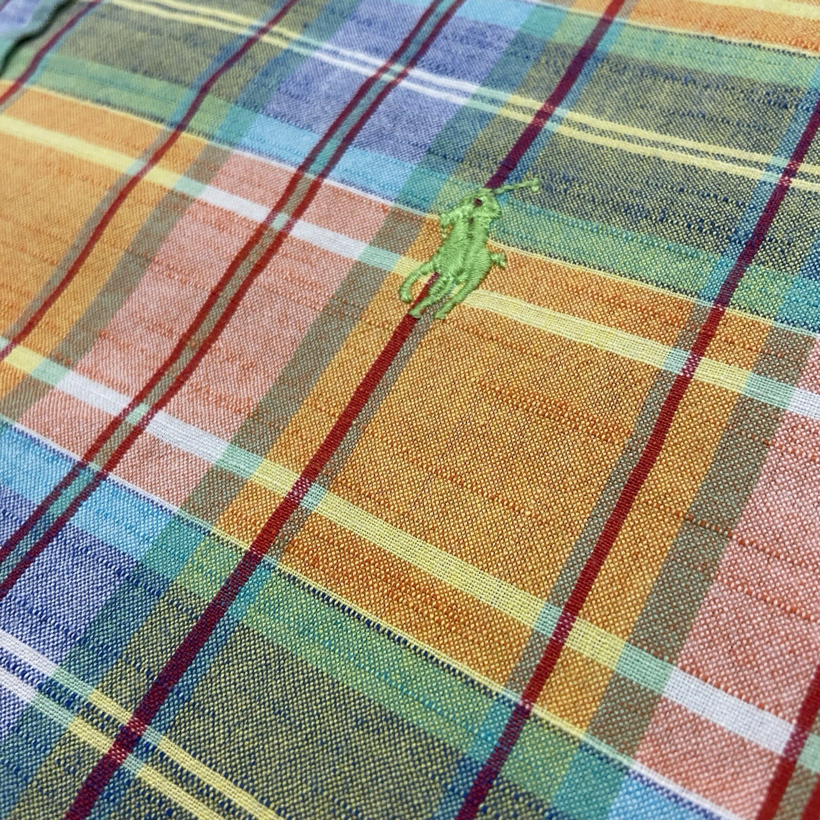 Ralph Lauren Classic Fit Oxford Button Down Shirt Men Medium Madras Plaid SS