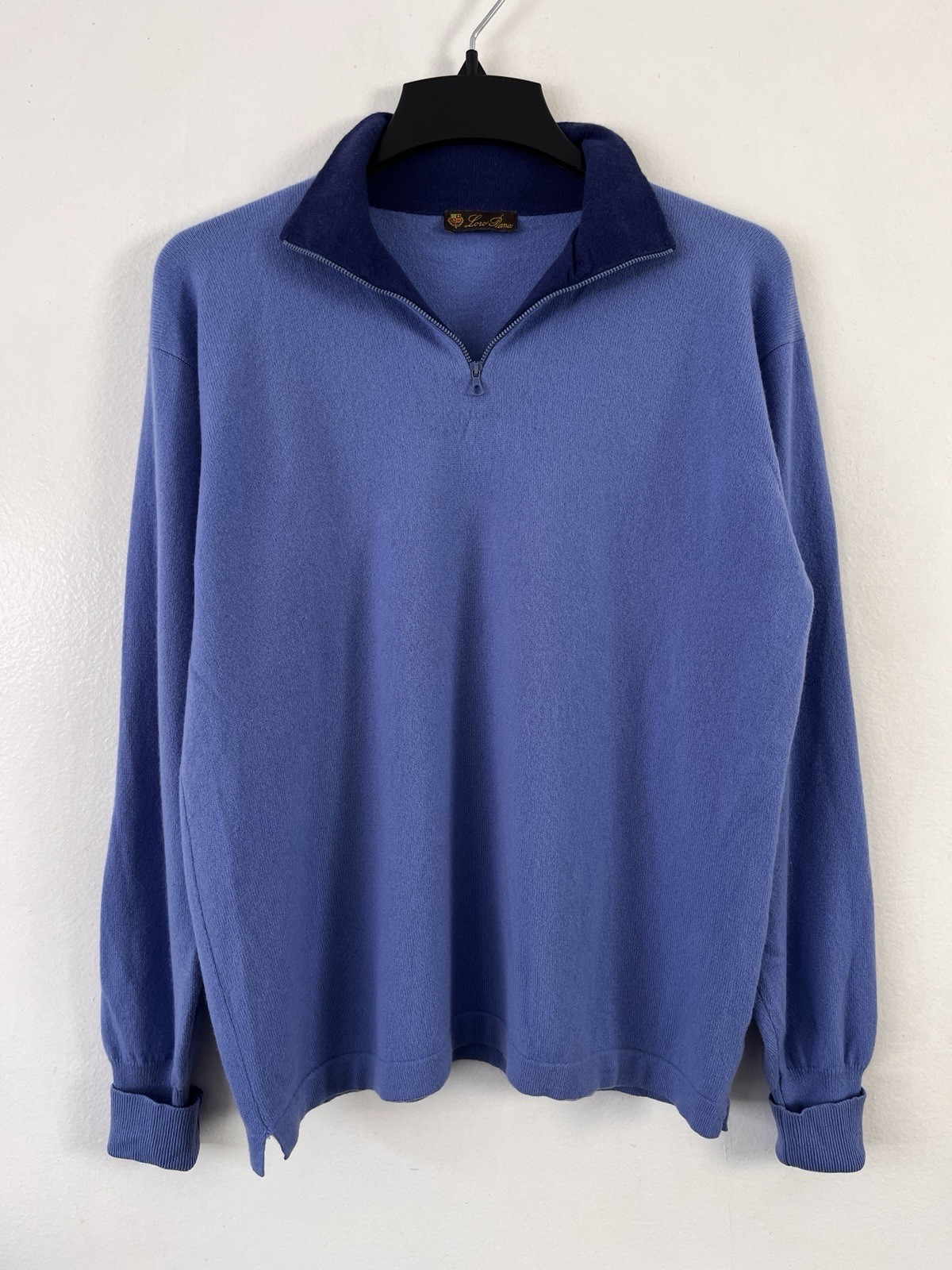 Loro Piana Cashmere Pullover 1/4 Quarter Zip Sweater Two Tone Blue Men’s Size 50
