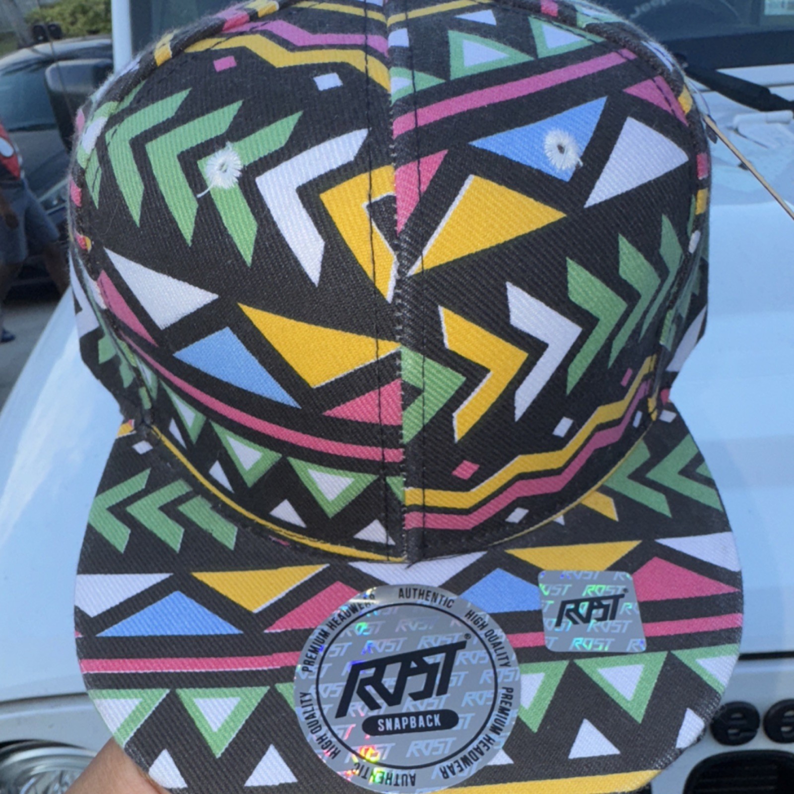 Rost Snapback Hat Black Yellow Green Geometric Pattern Adjustable Men Colorful