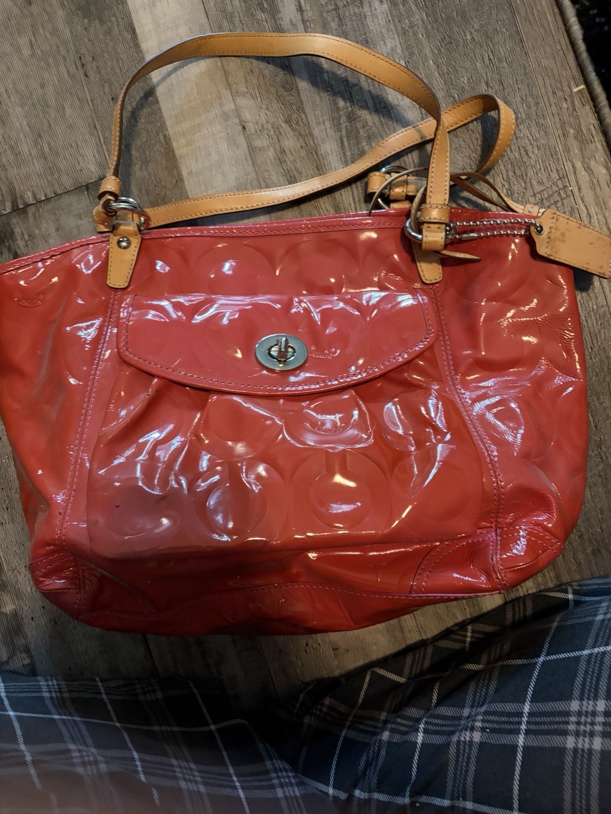 Coach Leah Embossed Pink Patent Leather Purse Satchel Vintage Tote 13178