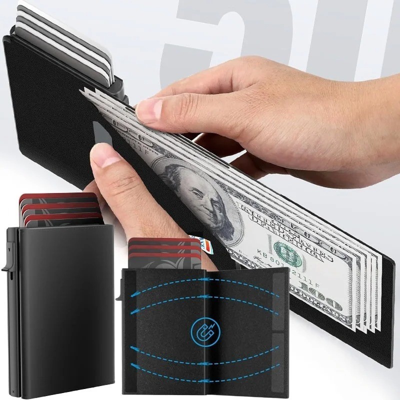 Slim RFID Blocking Pop Up Wallet for Men Card Holder Minimalist Metal Wallet