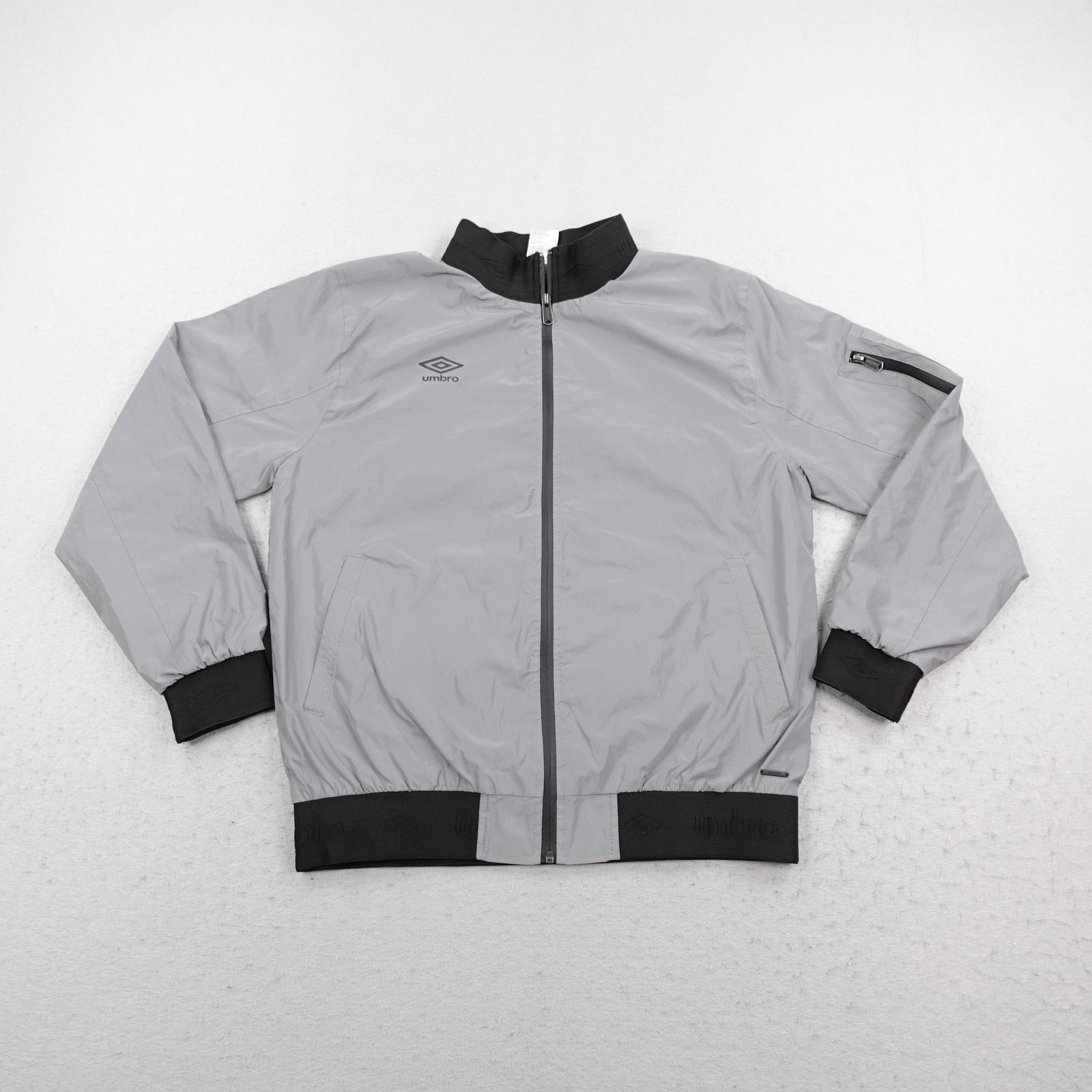 Umbro Jacket Mens Medium Gray Premier Reflective Bomber Coat Full Zip Mesh Lined