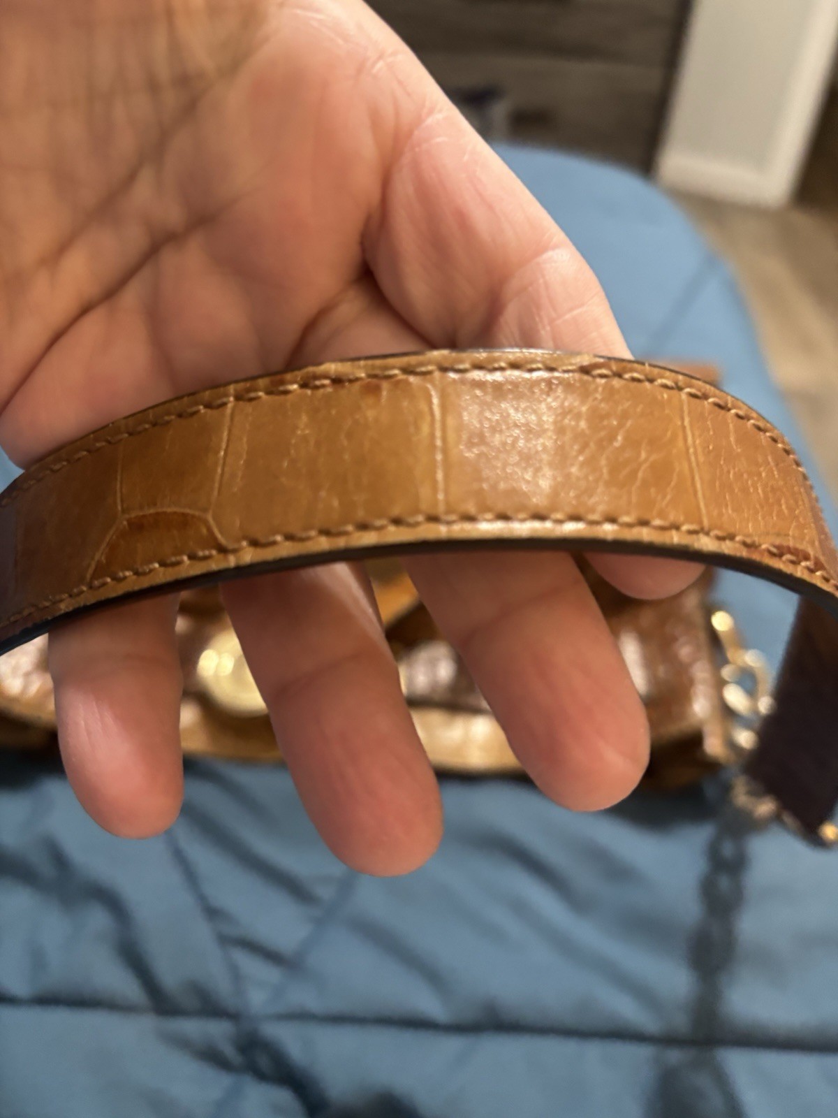 Michael Kors Brown Croc Embossed Satchel Top Handle Chain Strap Snap