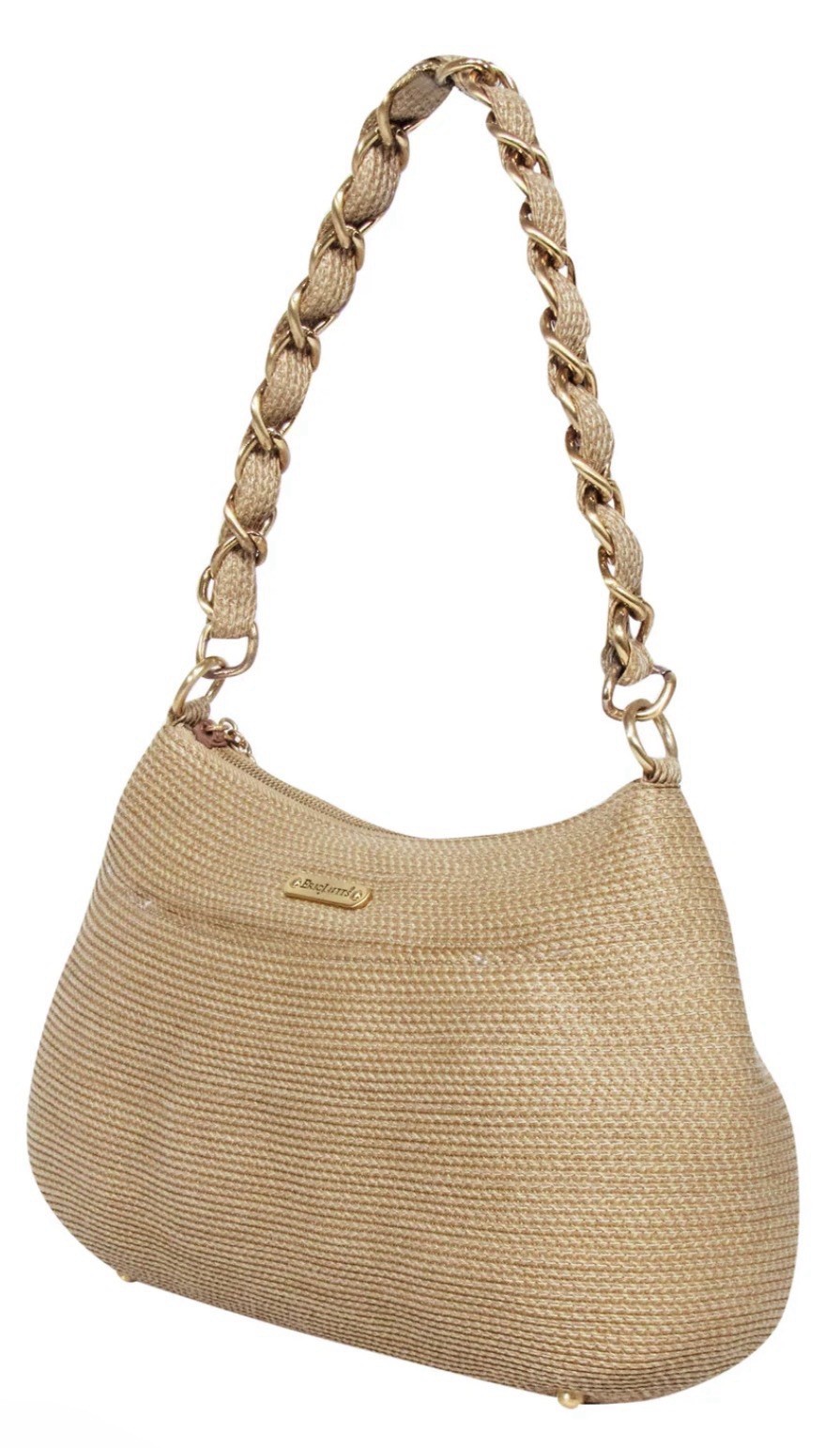 Eric Javits Beige/gold Woven Bag W/chain Strap Retailed $425