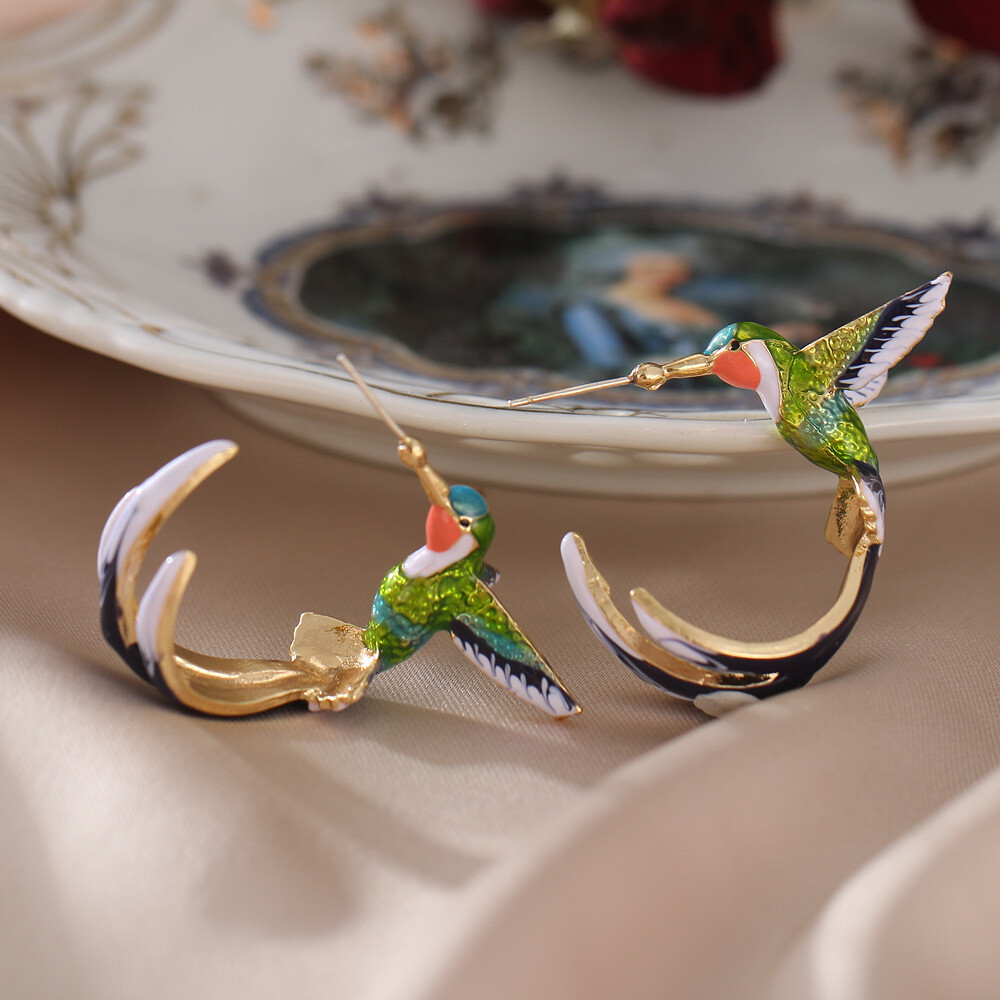 Cute Hummingbird Shaped Oil Drop Earrings Women’s Earrings Jewelry Fashion