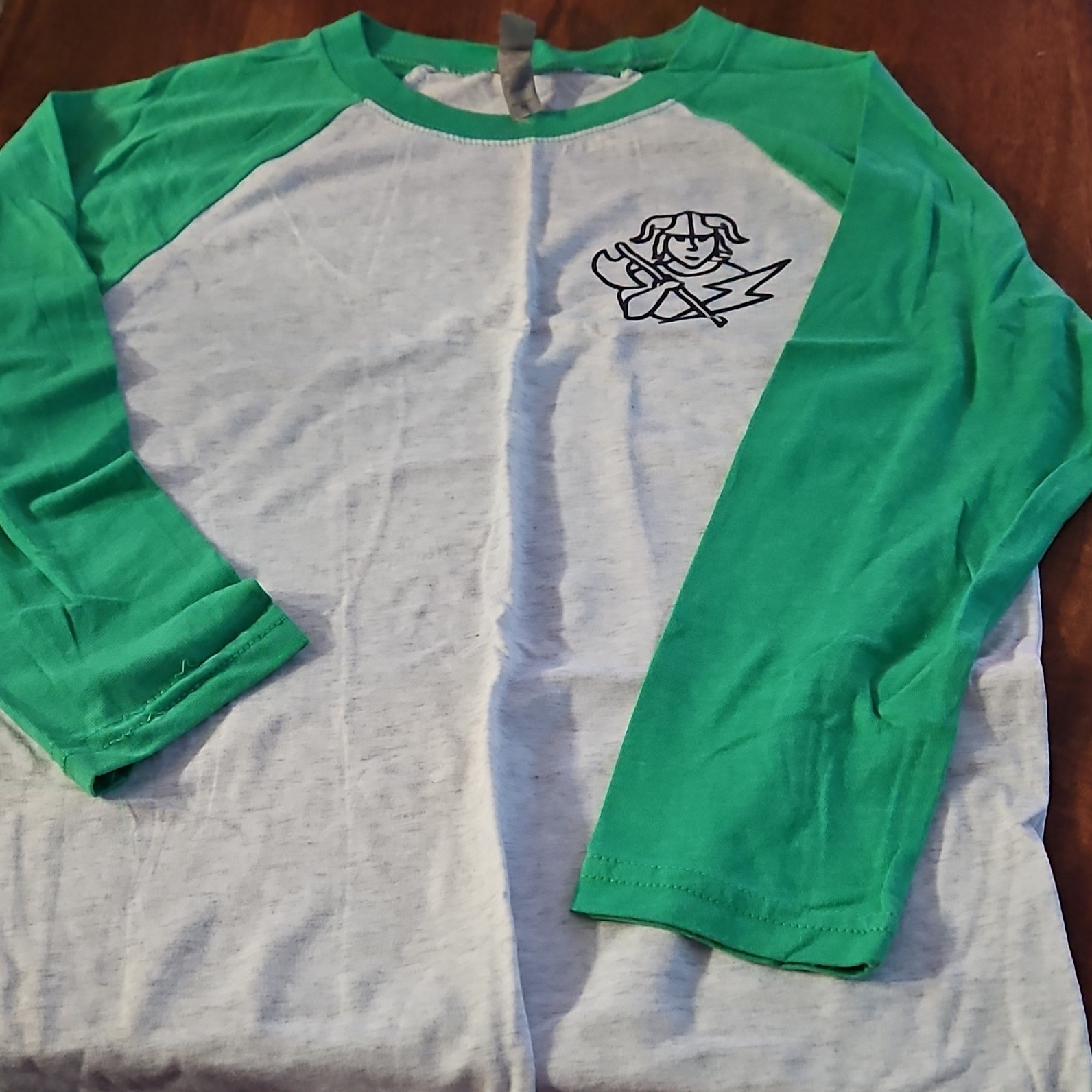 Next Level Apparel Unisex XS Green/Gray Raglan 3/4 Sleeve Graphic Logo Tee