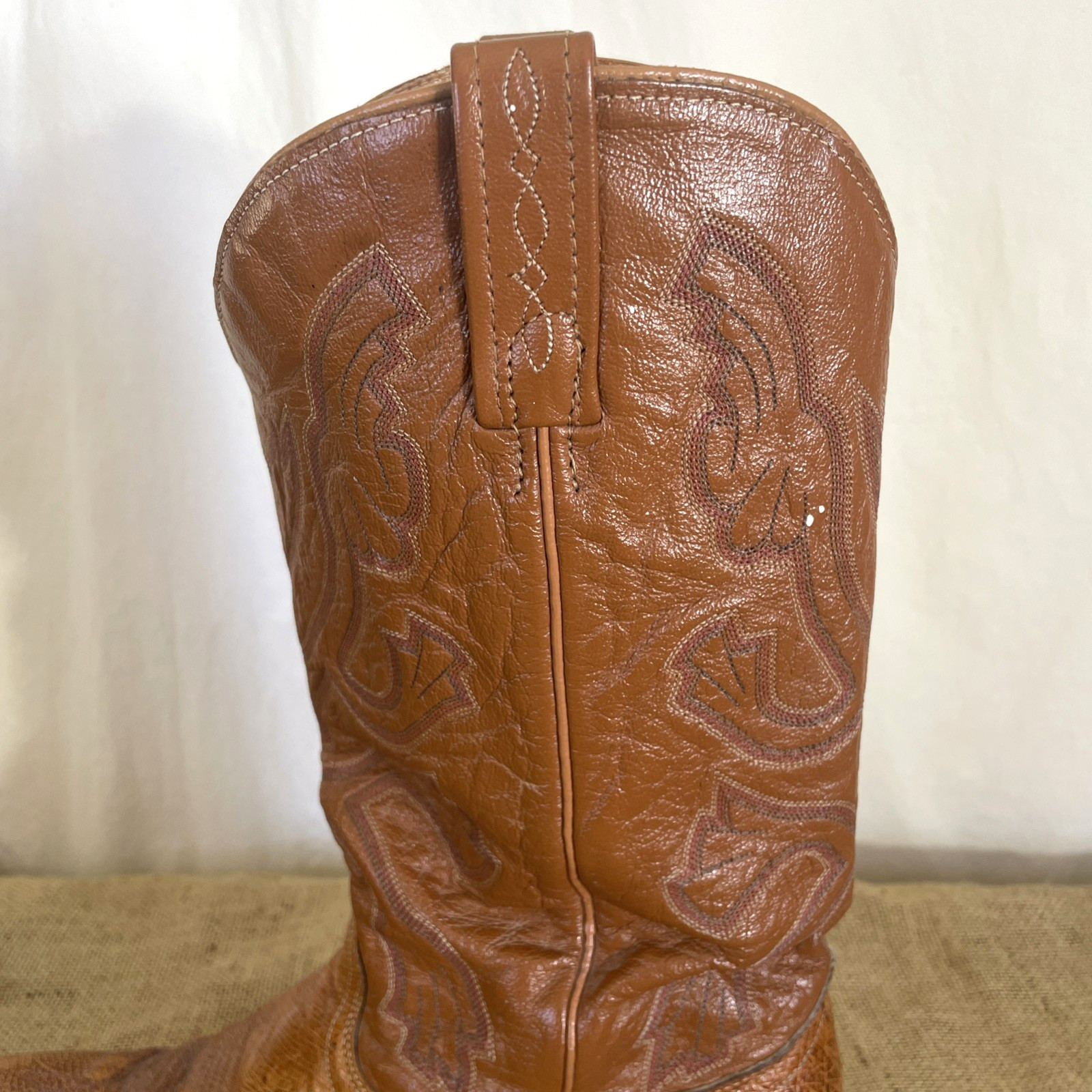 VTG J Chisholm Men Size 11.5D Full Quill Ostrich Leather Cognac Cowboy Boots USA