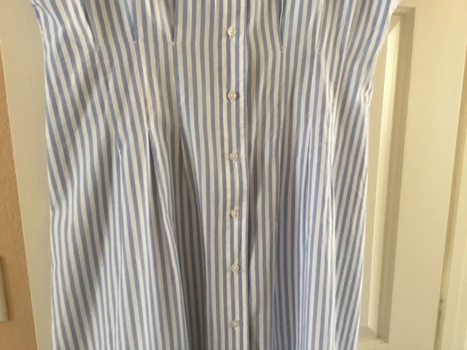 Sonoma A-line midi shirt dress 100% cotton- size L – blue and white stripes
