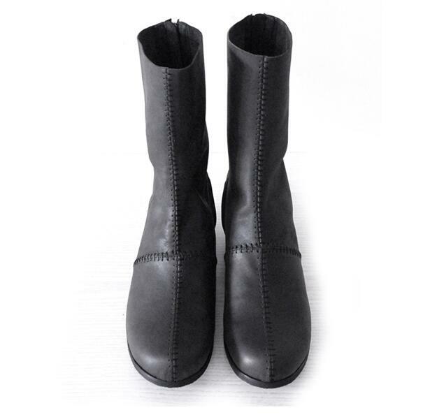 Men Real Leather Mid Calf Boots Shoes Round Toe Comfort Retro Handmade Stitching