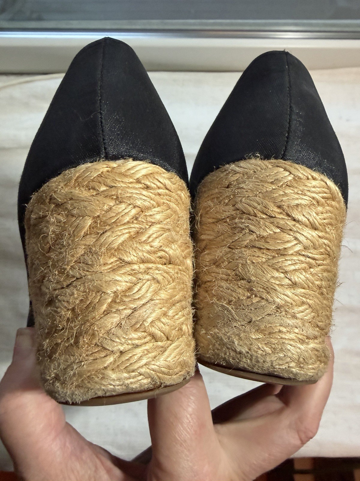 Adrienne Vittadini Women’s 8.5 Black Espadrille Wedge Slip On Open Toe Sandals