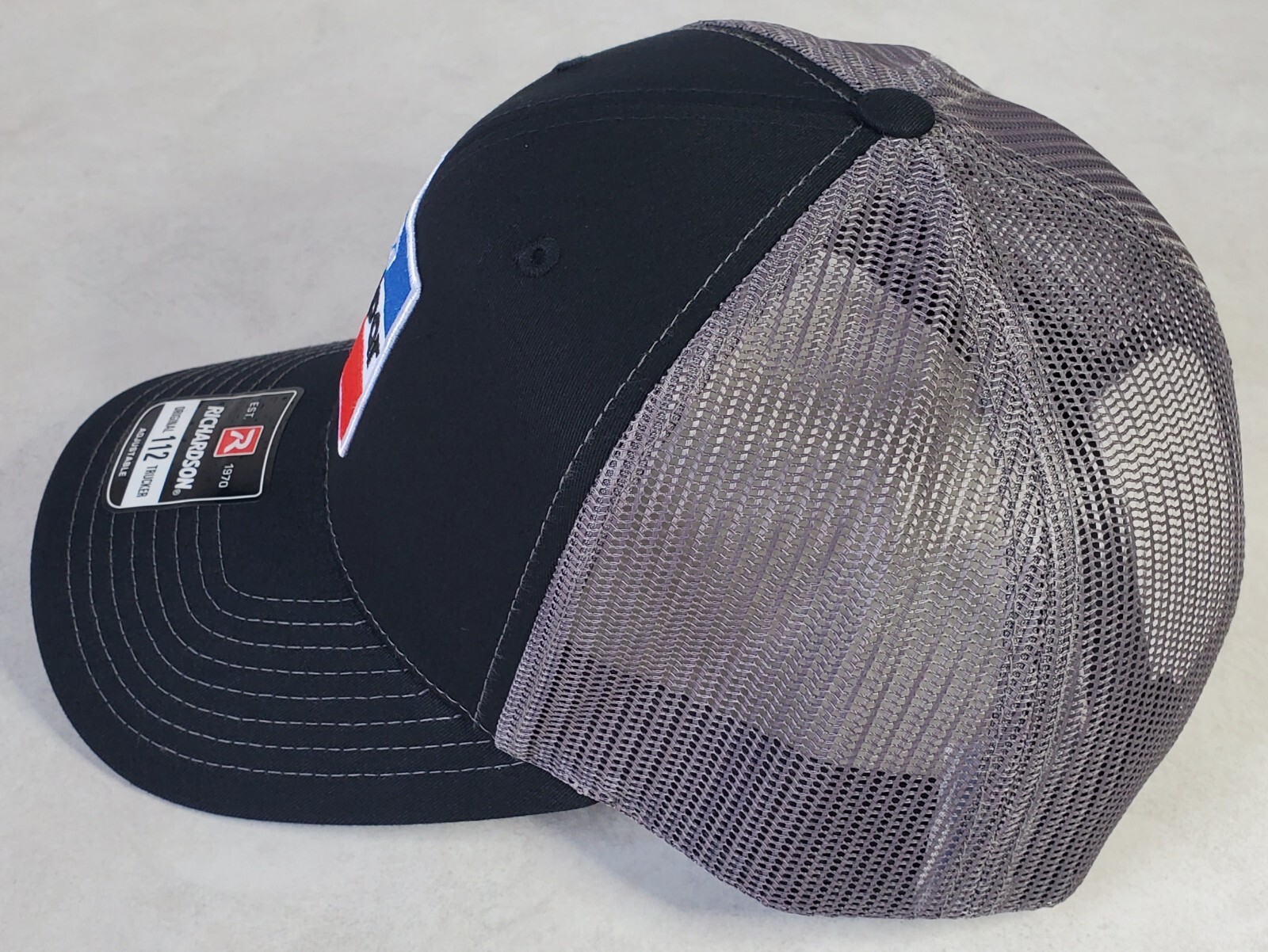 Mopar Embroidered Patch on Richardson 112 Trucker Hat Snapback Black/Charcoal