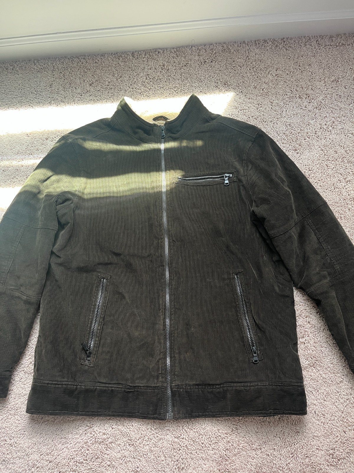 Buffalo David Bitton Men Corduroy Sherpa Lined Full Zip Jacket Olive Green XL