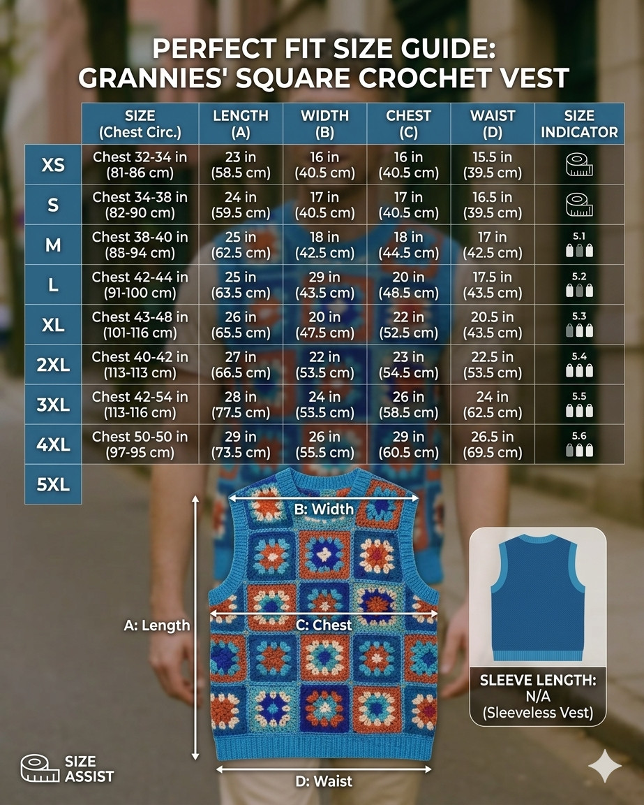 Handmade Crochet Square Men Vest Vintage Bohemian Sleeveless Sky Sweater