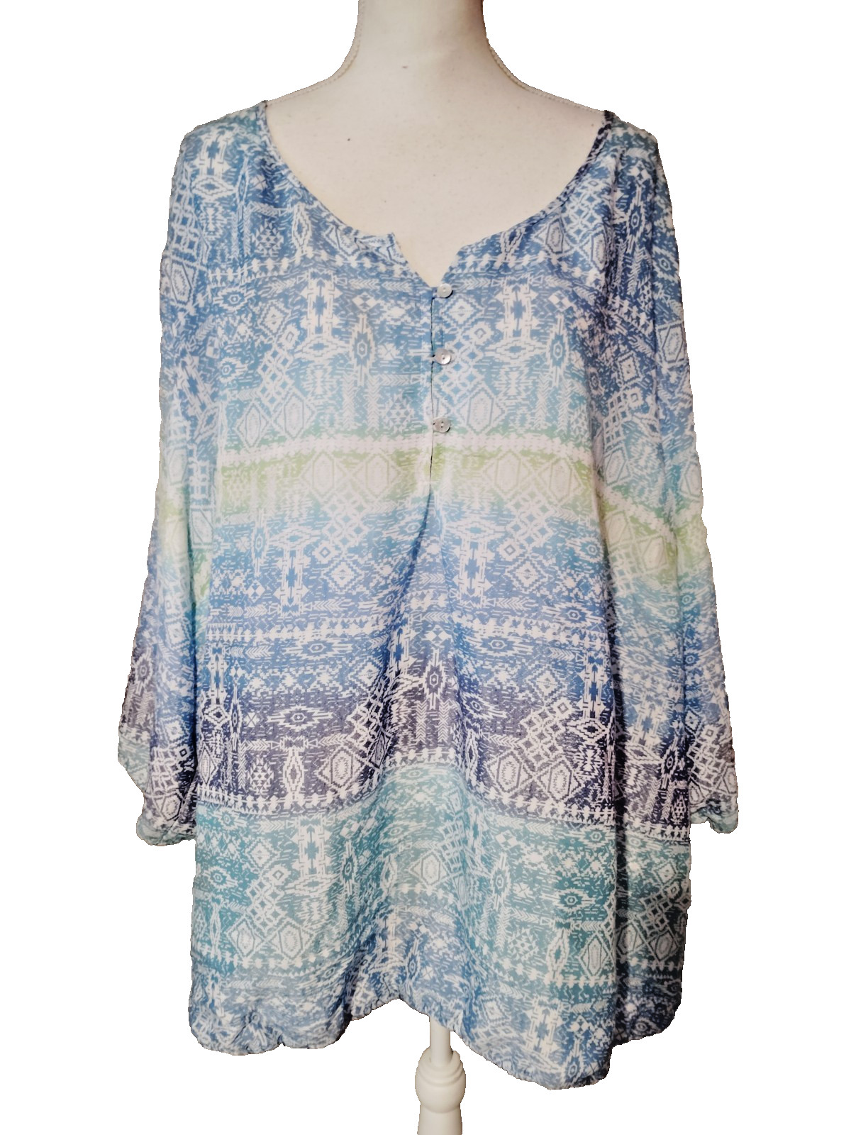 Catherines Womens Chiffon Tunic Plus 4X 30/32 Elastic Waist Boho Beachy Flowy