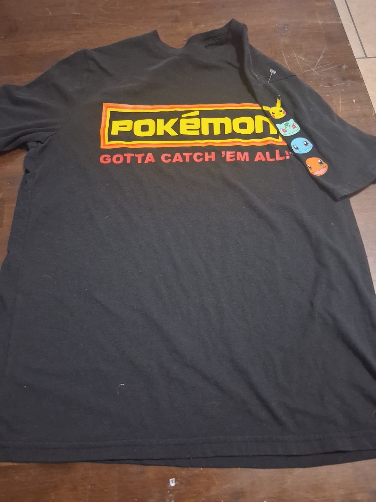 Pokémon Gotta Catch ‘Em All Black Crew Neck Cotton Knit Graphic Tee Size L Youth