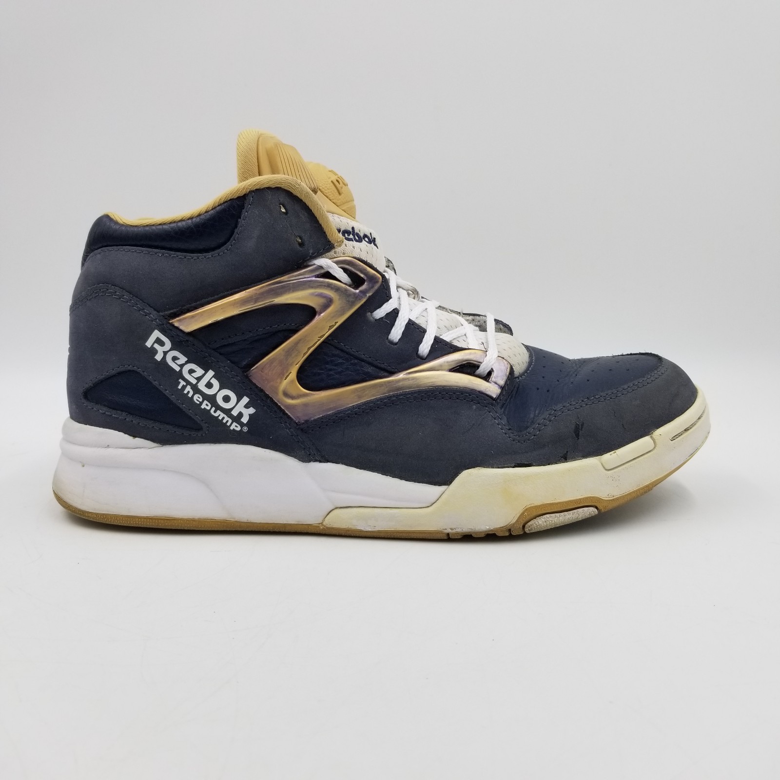 Reebok Pump Omni Lite “Navy Brass” Rare Mens 8.5 Blue Tan