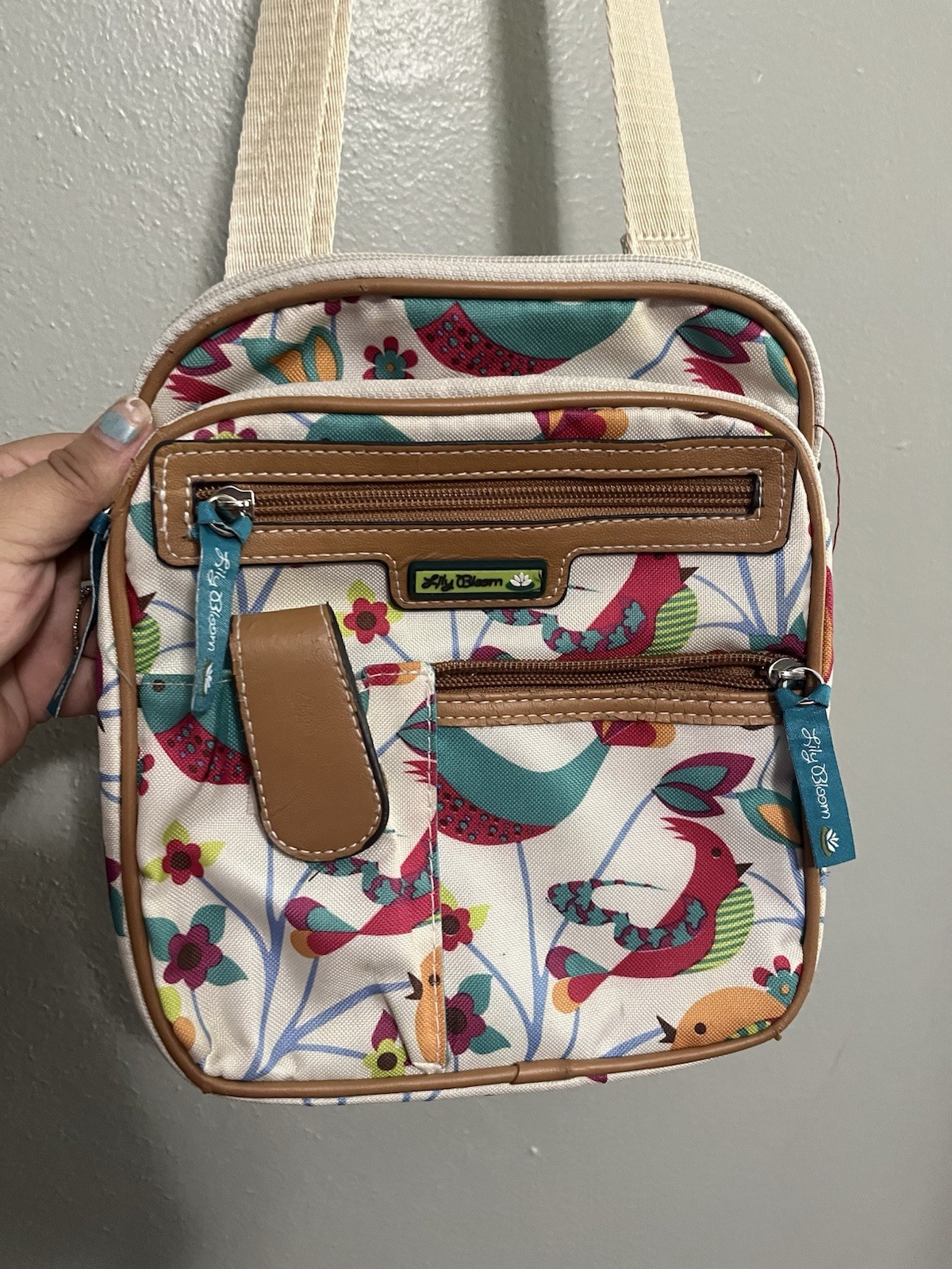 Lily Bloom Women’s Multicolor Bird Floral Crossbody Zip Closure Lined Pockets