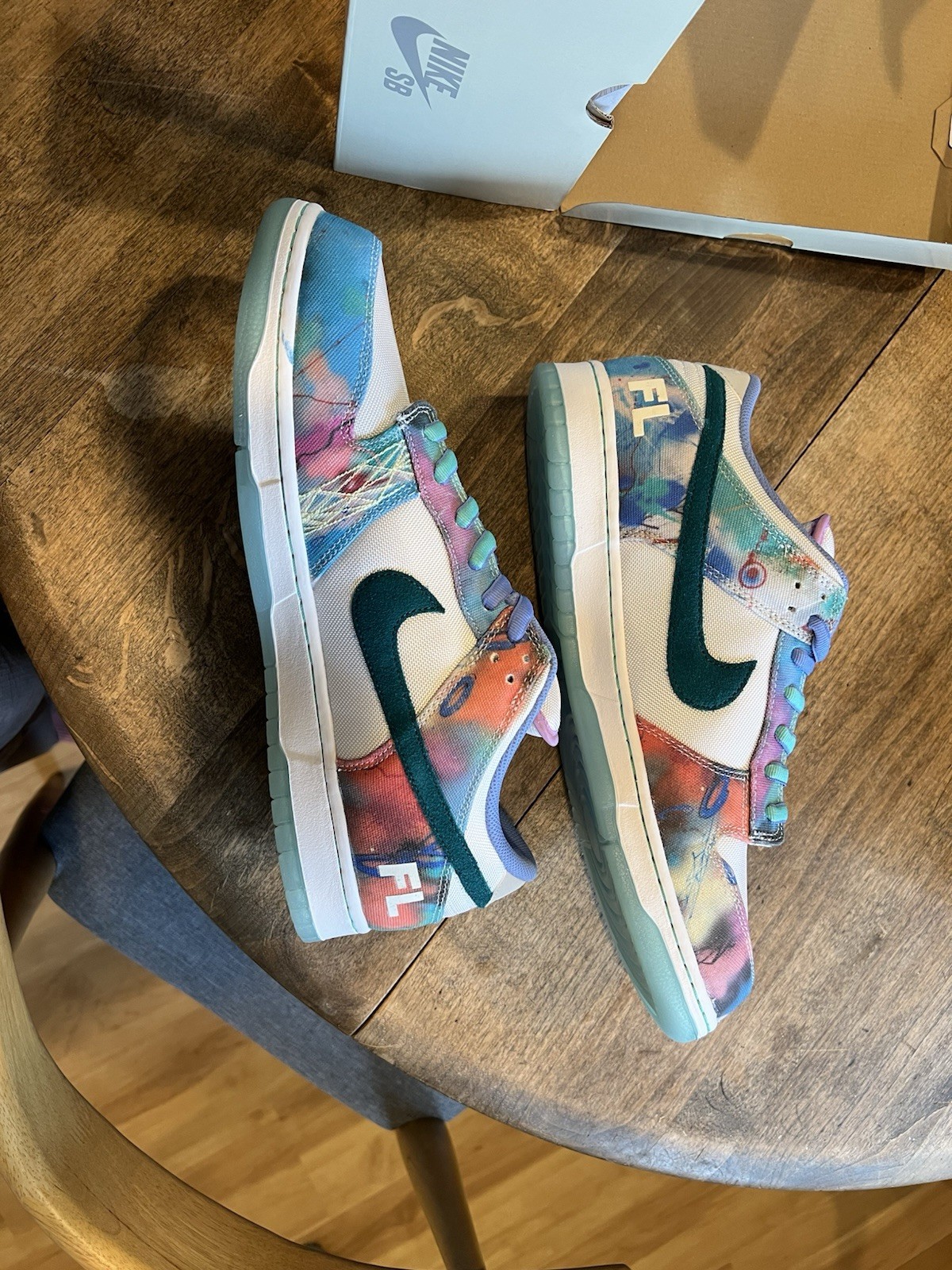 Size 15 – Futura Laboratories x Nike Dunk SB Low Bleached Aqua