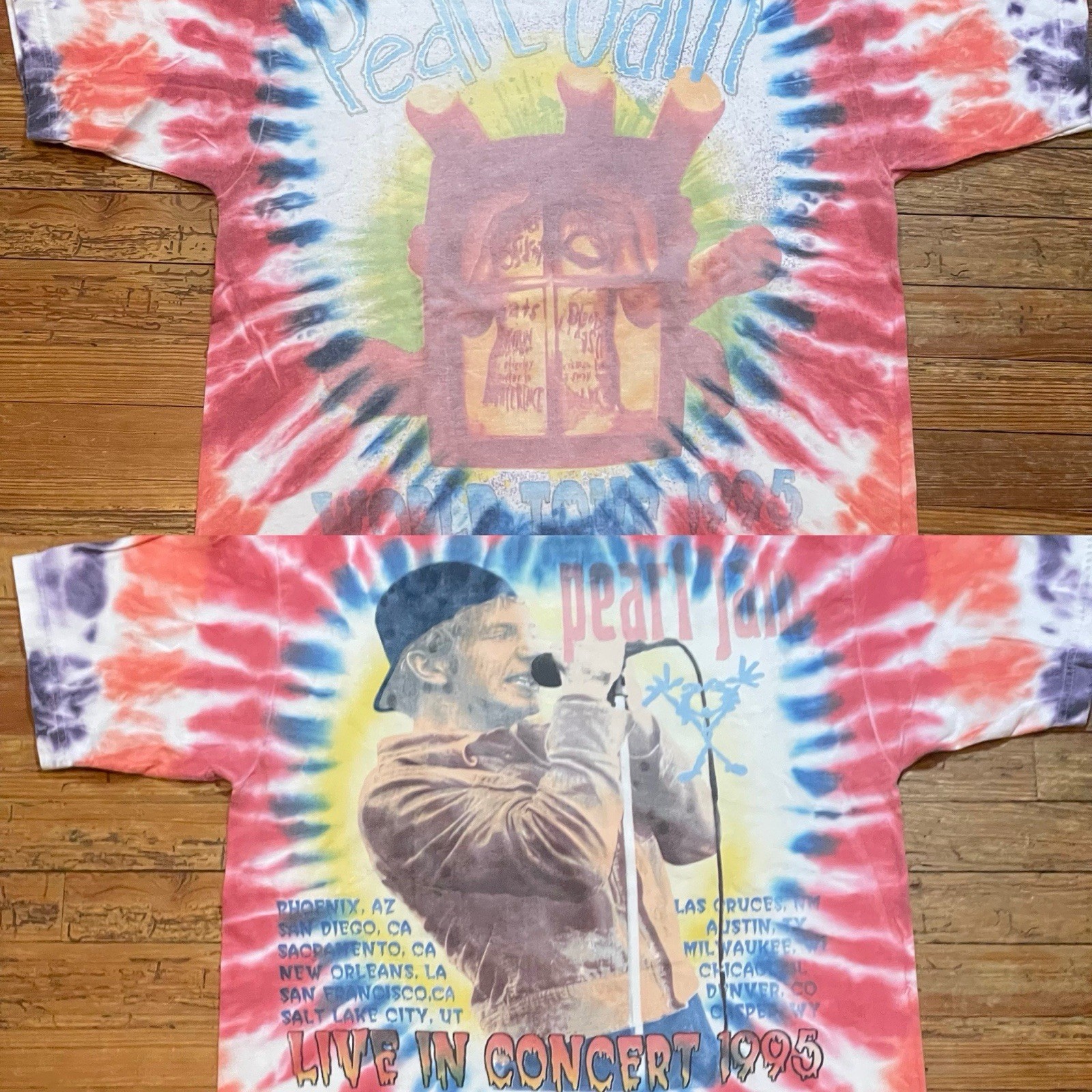 Vintage 90s Pearl Jam Shirt Size Large Band Tour Grunge Rock Tie Dye 1995 Punk