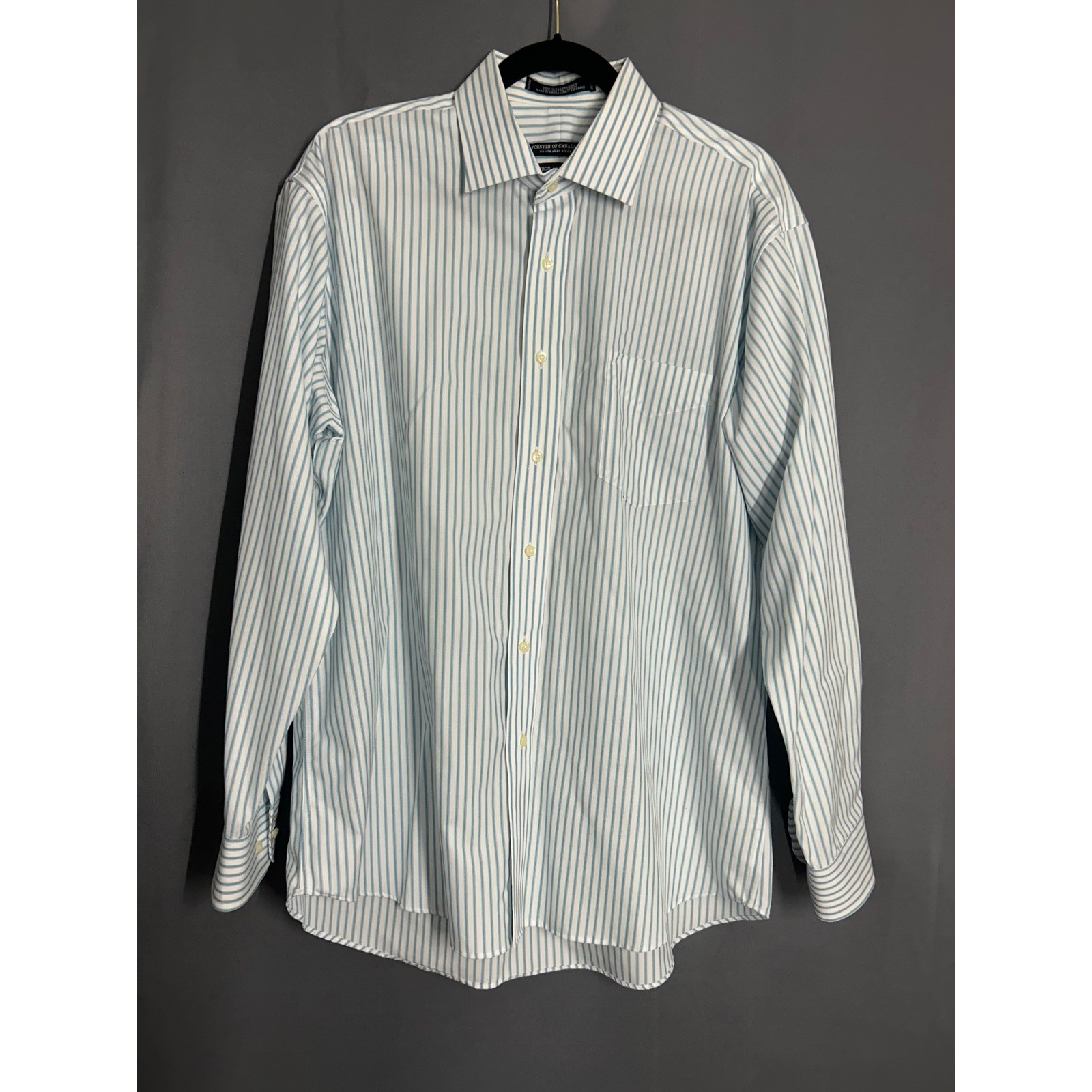 Quiet Luxury Forsyth of Canada Striped Dress Shirt Blue Green 17 34/35 Tailored