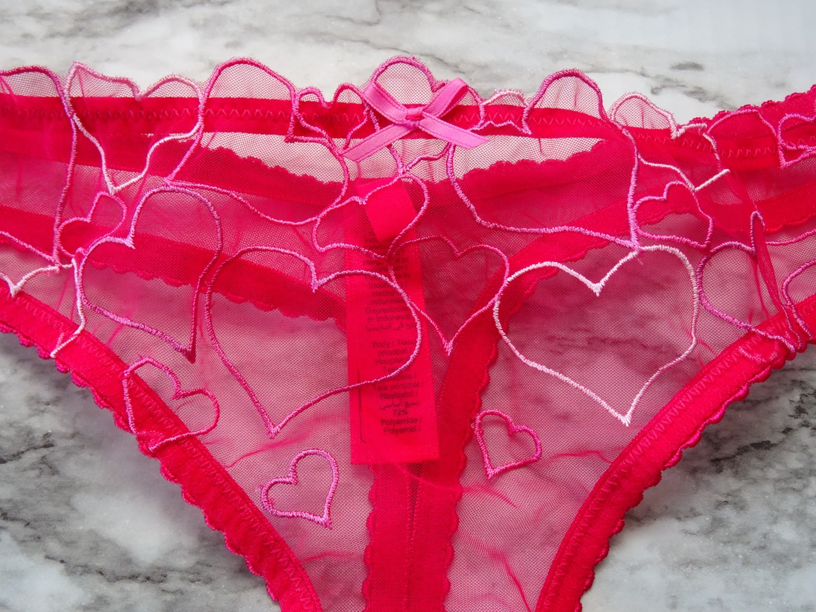 Skims# Tulle Embroidered Heart Mesh Thong 1-Pack Panties US Size S