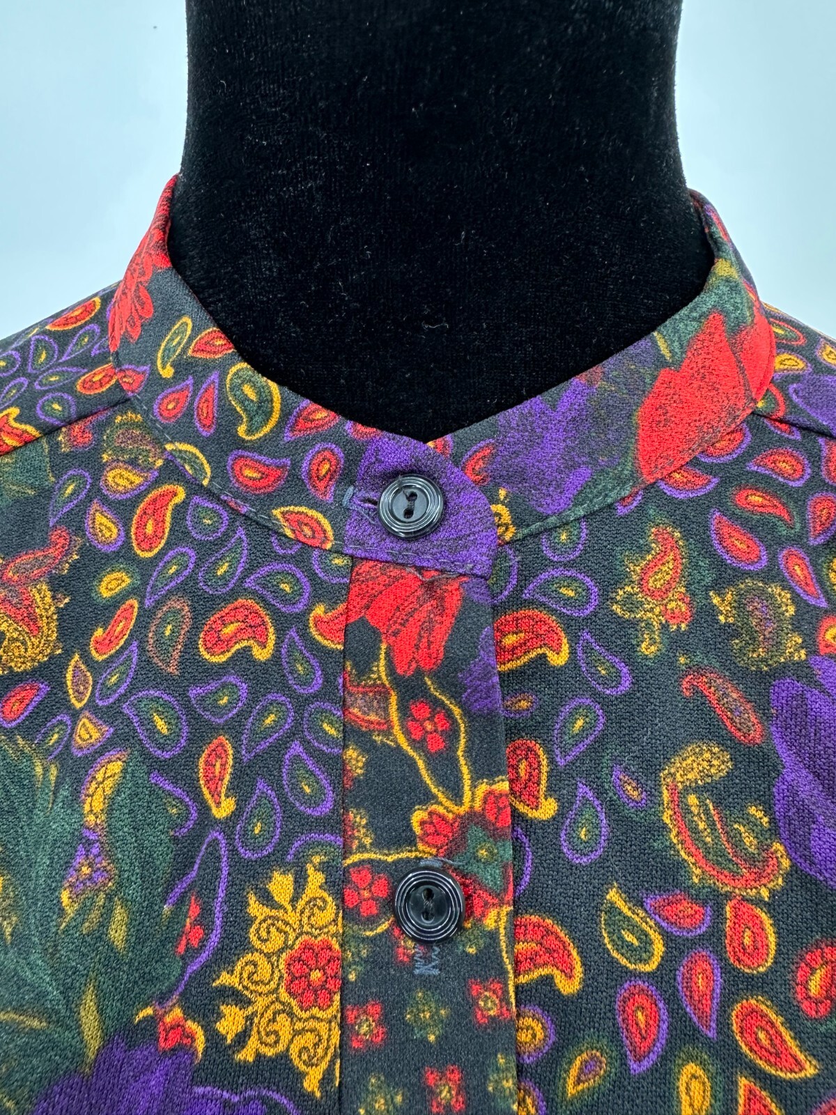 Top Notch Womens 3/4 Sleeve Blouse Size 38/18W Black Paisley Floral Retro Print