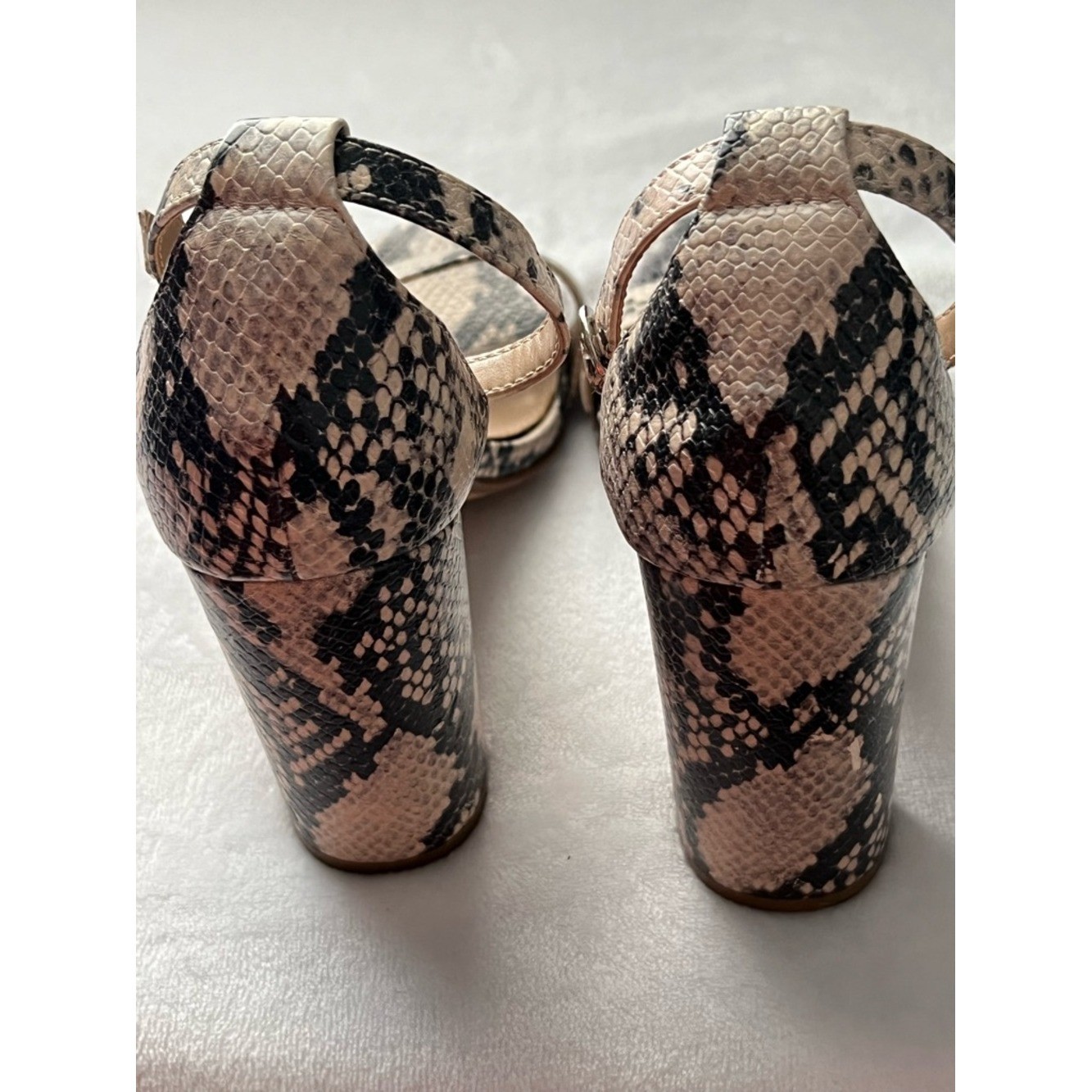 Steve Madden Snake-Print Block Heel Sandals – Beige/Black, Size 9M