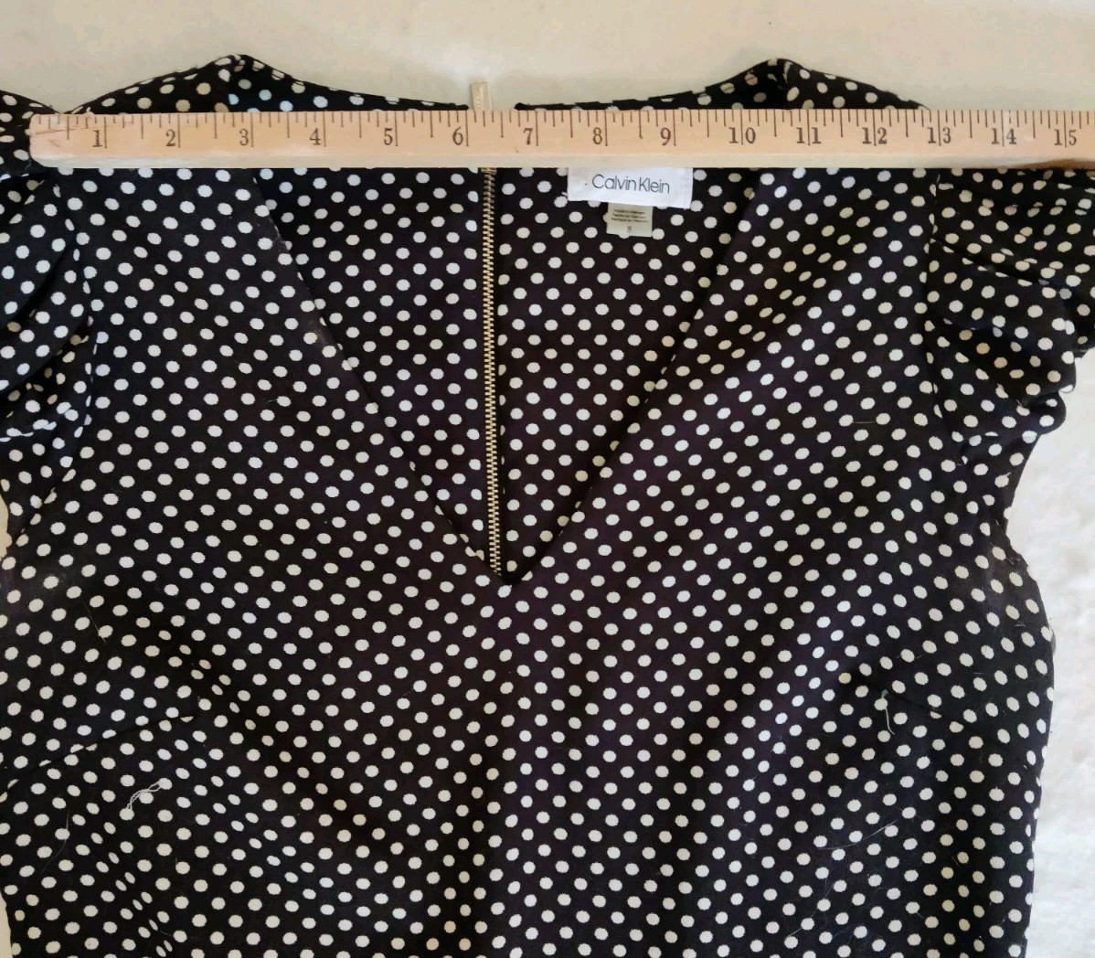 Calvin Klein Sheath Dress Black/White Polka Dot Puff Cap Sleeve Size 8