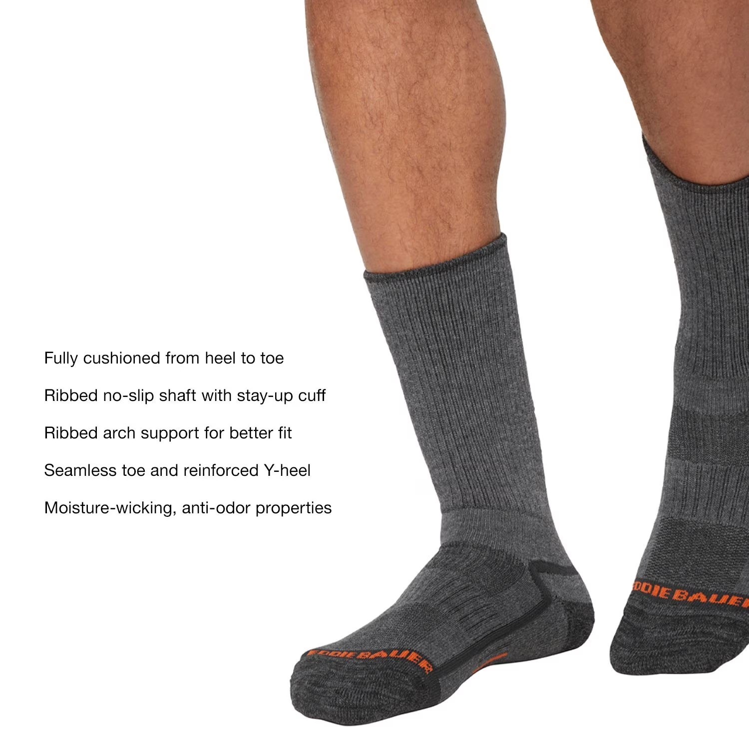 Eddie Bauer Trail Socks Arch Support Mens Sizes 6-12 Odor Control 6 Pairs New