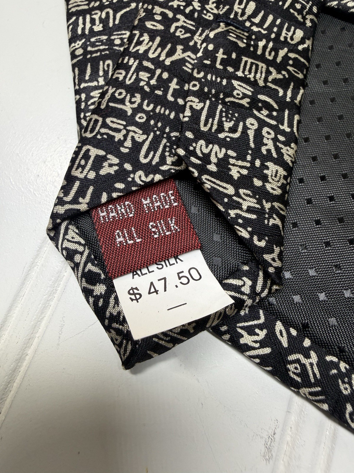 Museum Artifacts Rosetta Stone All Silk Tie Mens Black White Hieroglyphics NEW